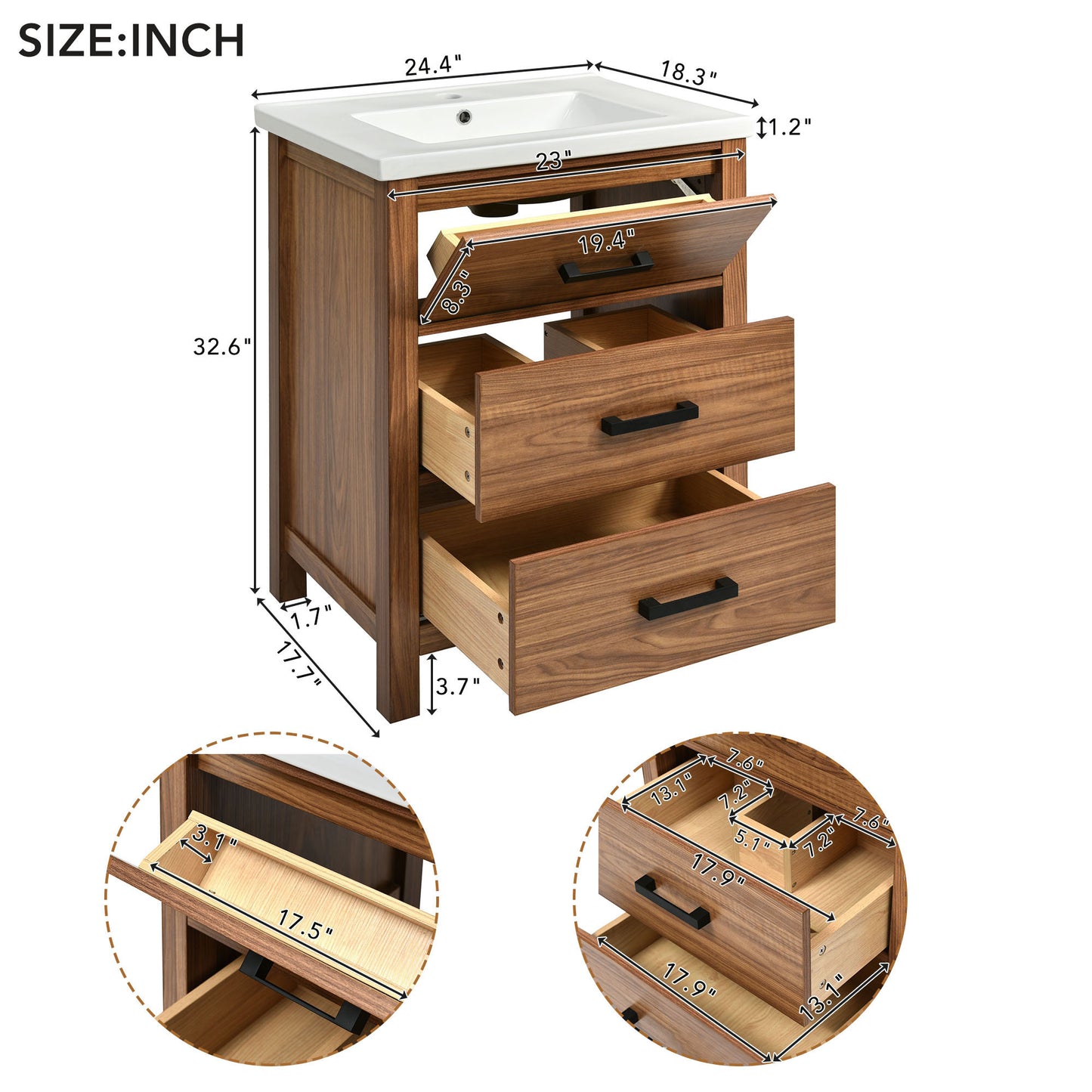 Freestanding Bathroom Vanity Cabinet with Ceramic Basin Sink