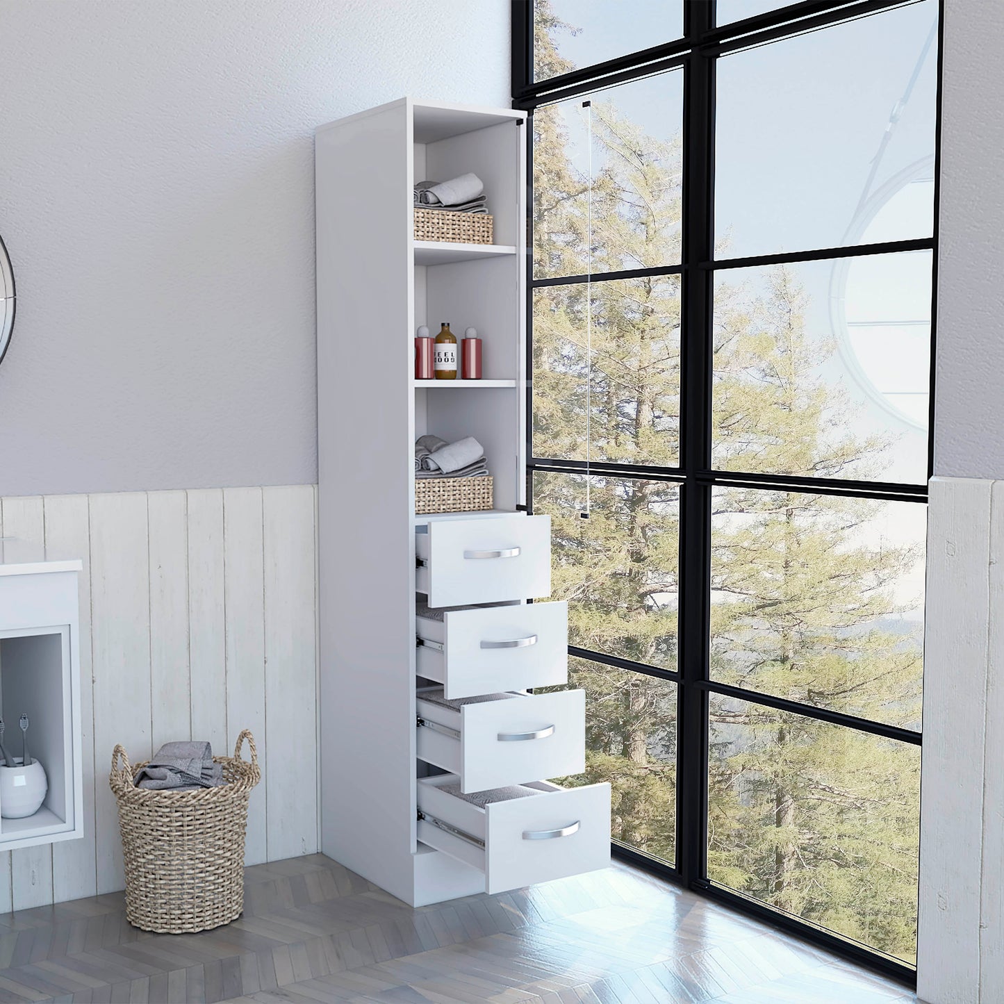 Haniger 3-Drawer 3-Shelf Linen Cabinet - White