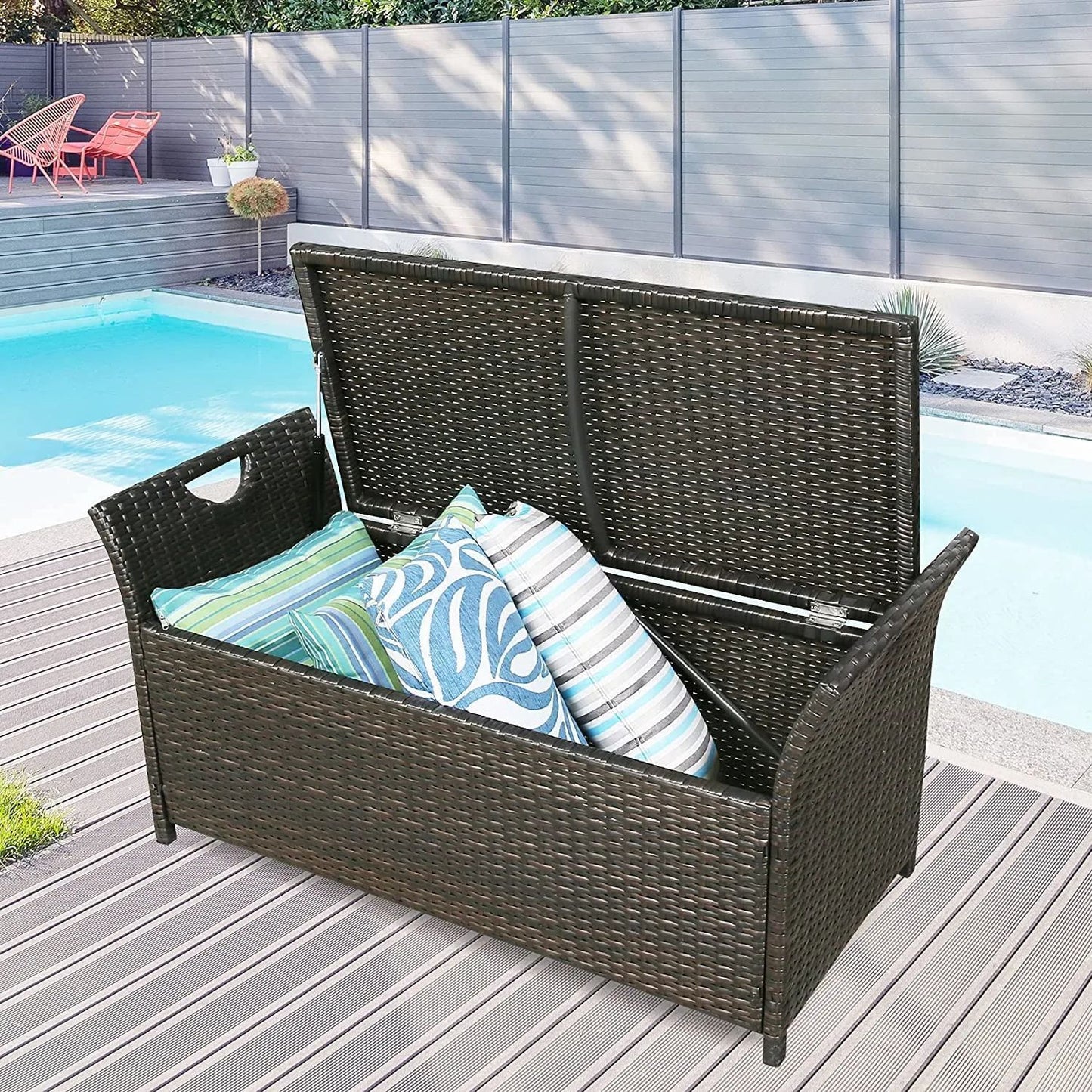 Boyer Patio Wicker Storage Bench - Red