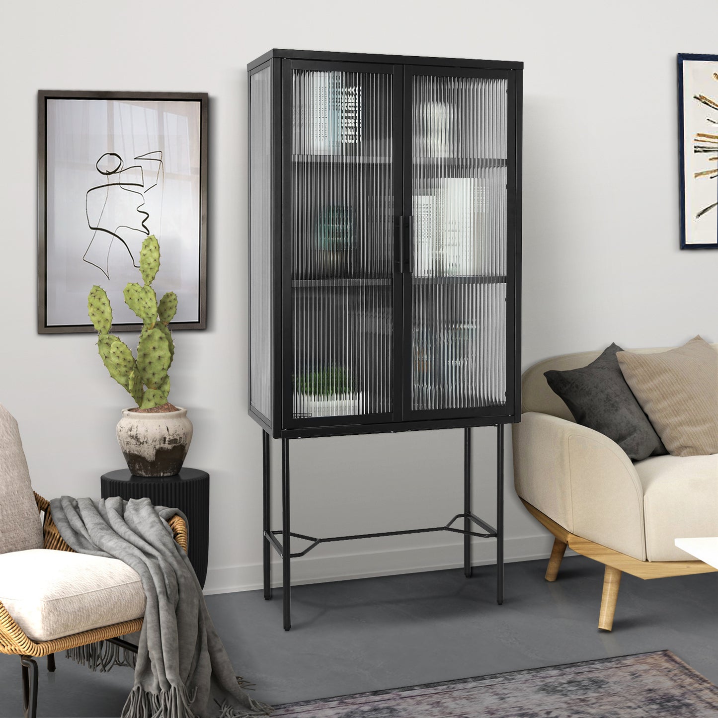 Renoe Tampered Glass Doors Cabinet - Black
