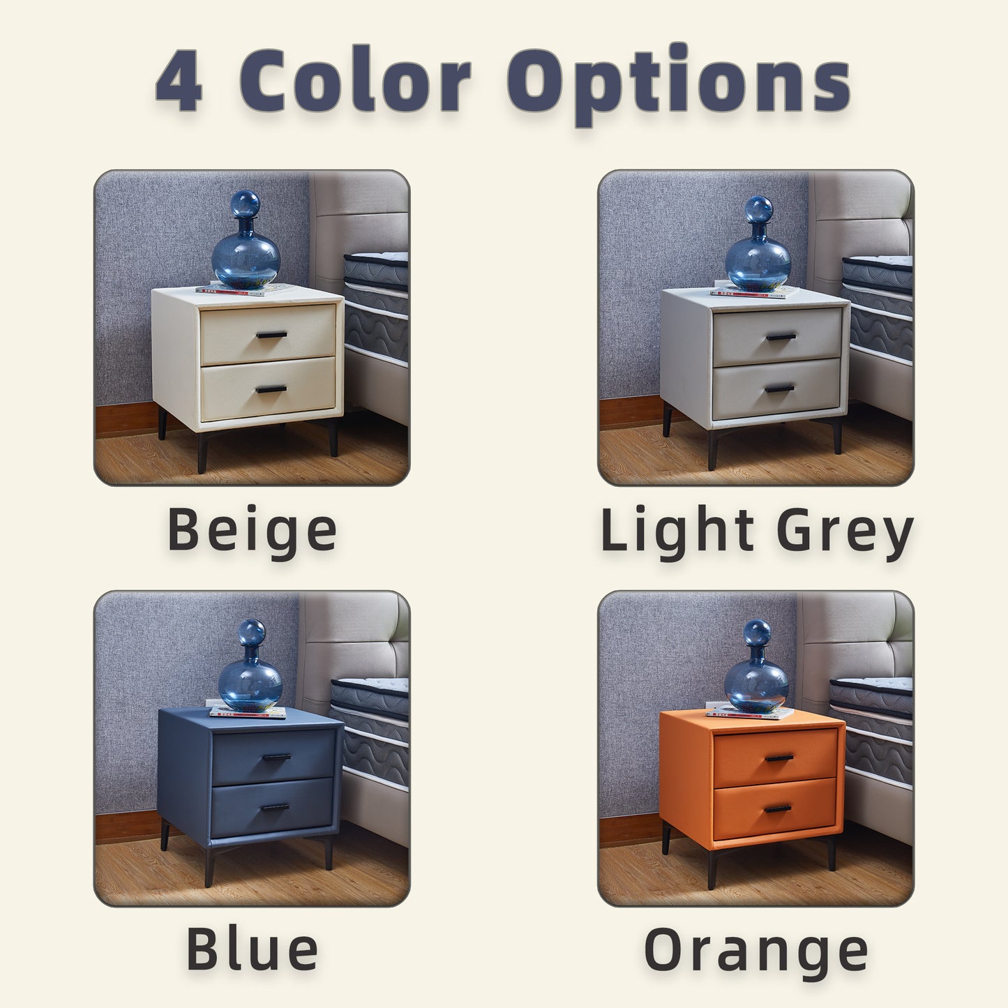 Meu Modern Nightstand with 2 Drawers - Orange