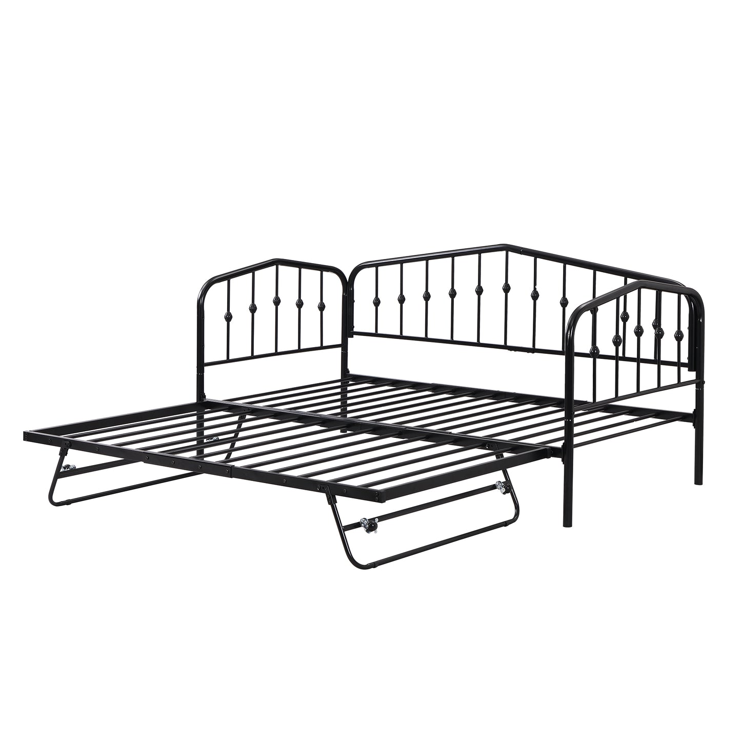 Zee Twin Size Metal Daybed with Twin Size Adjustable Trundle - Black