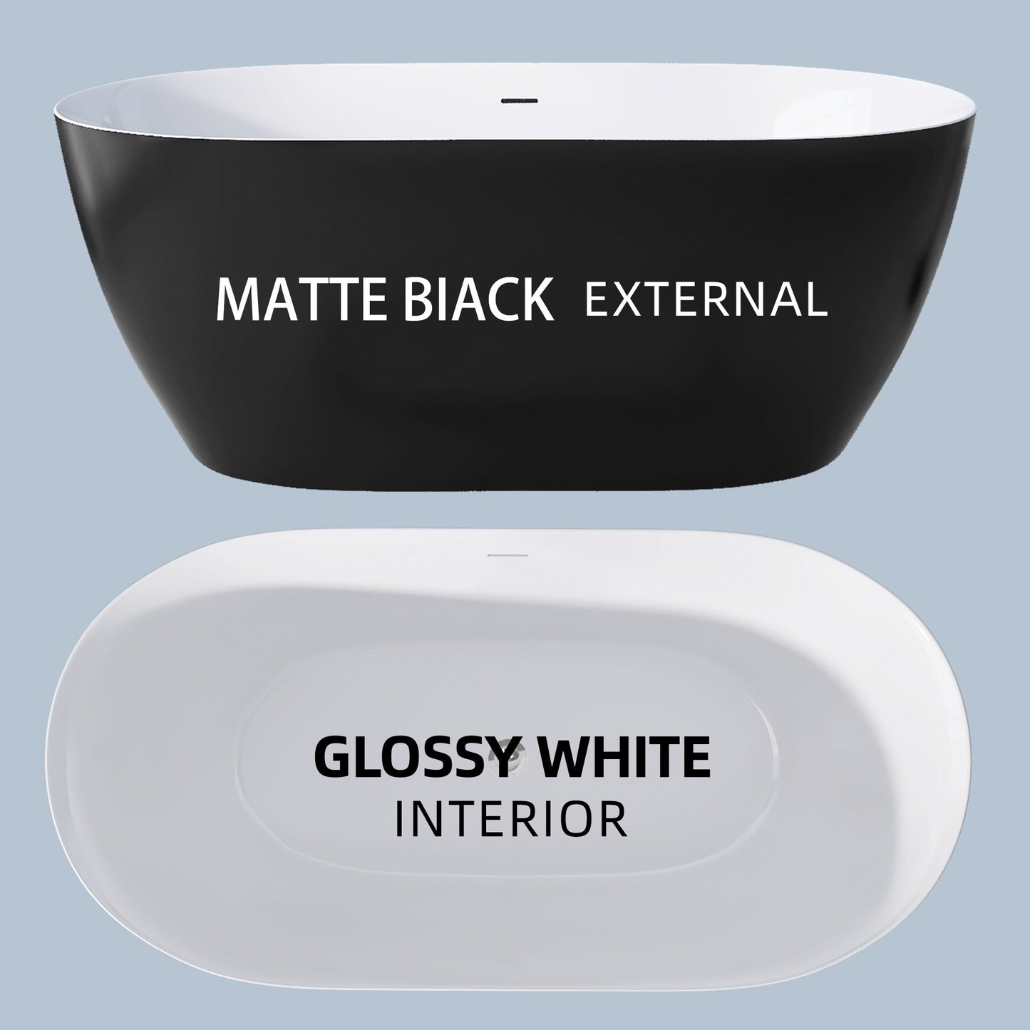 Nuvo 59" Acrylic Free Standing Oval Shape Soaking Tub - Matte Black+White