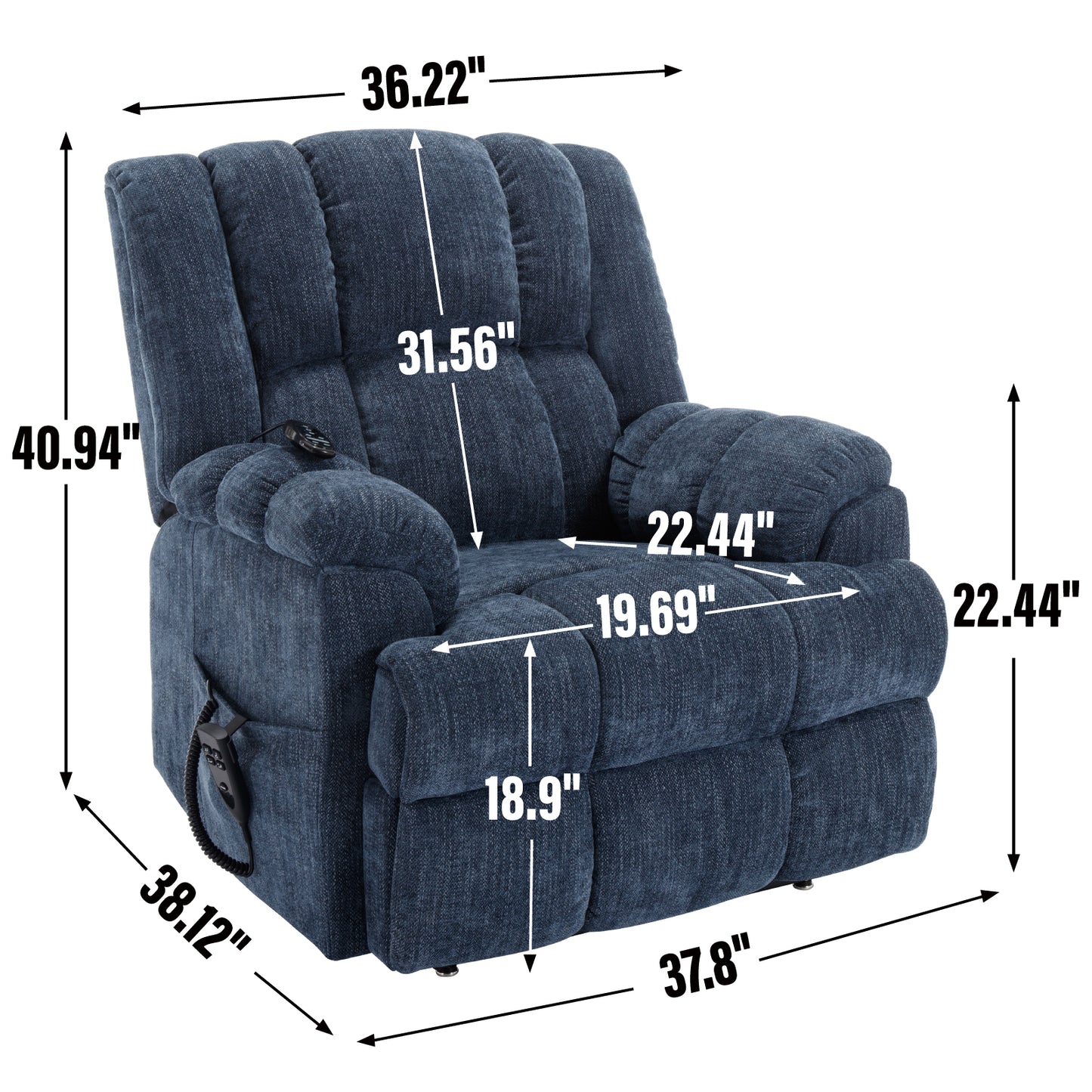 Nia Dual Motor Power Recliners Heat Massage - Blue