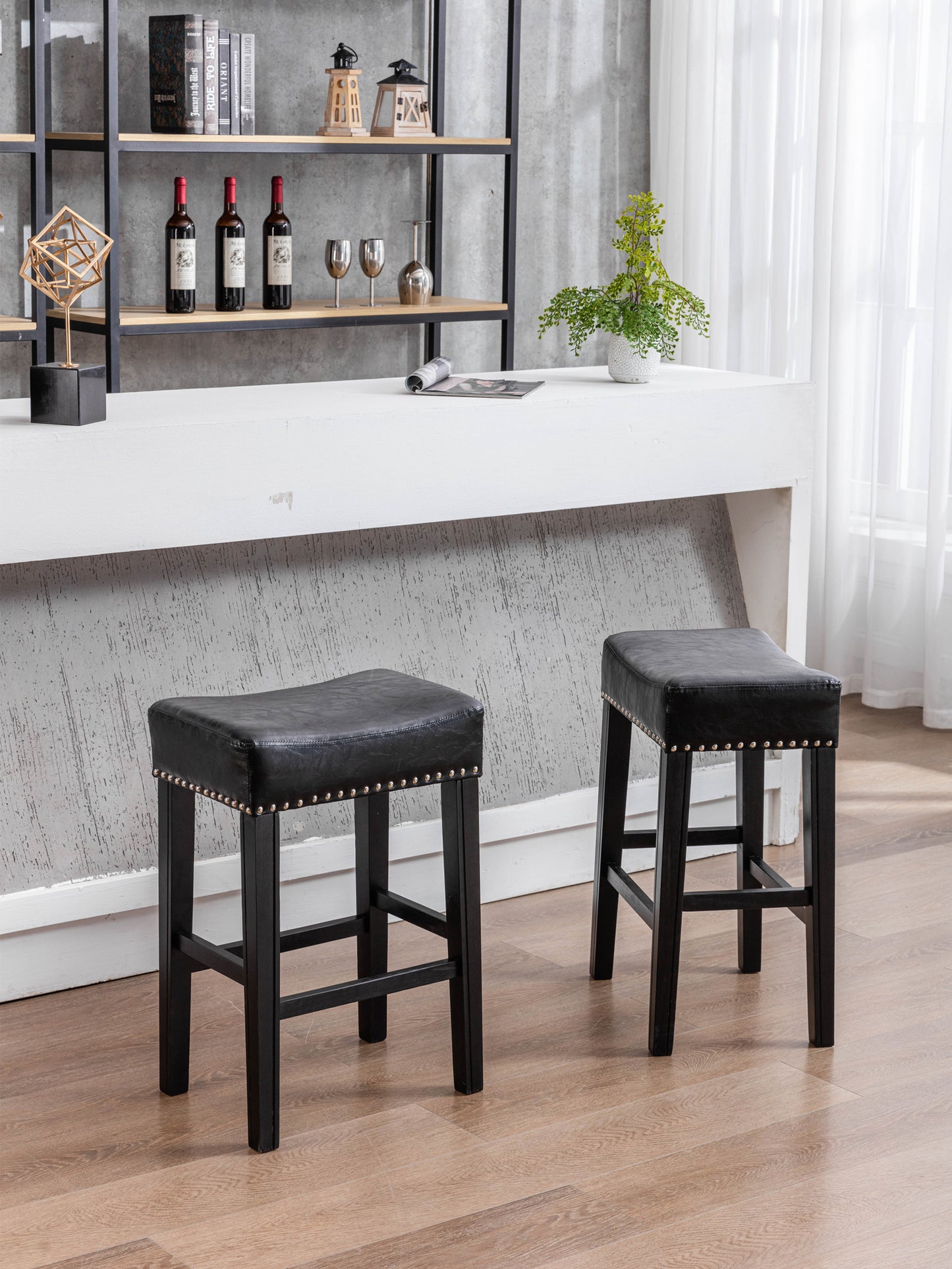 Barn Counter Height 26" Bar Stools - Black Set of 2