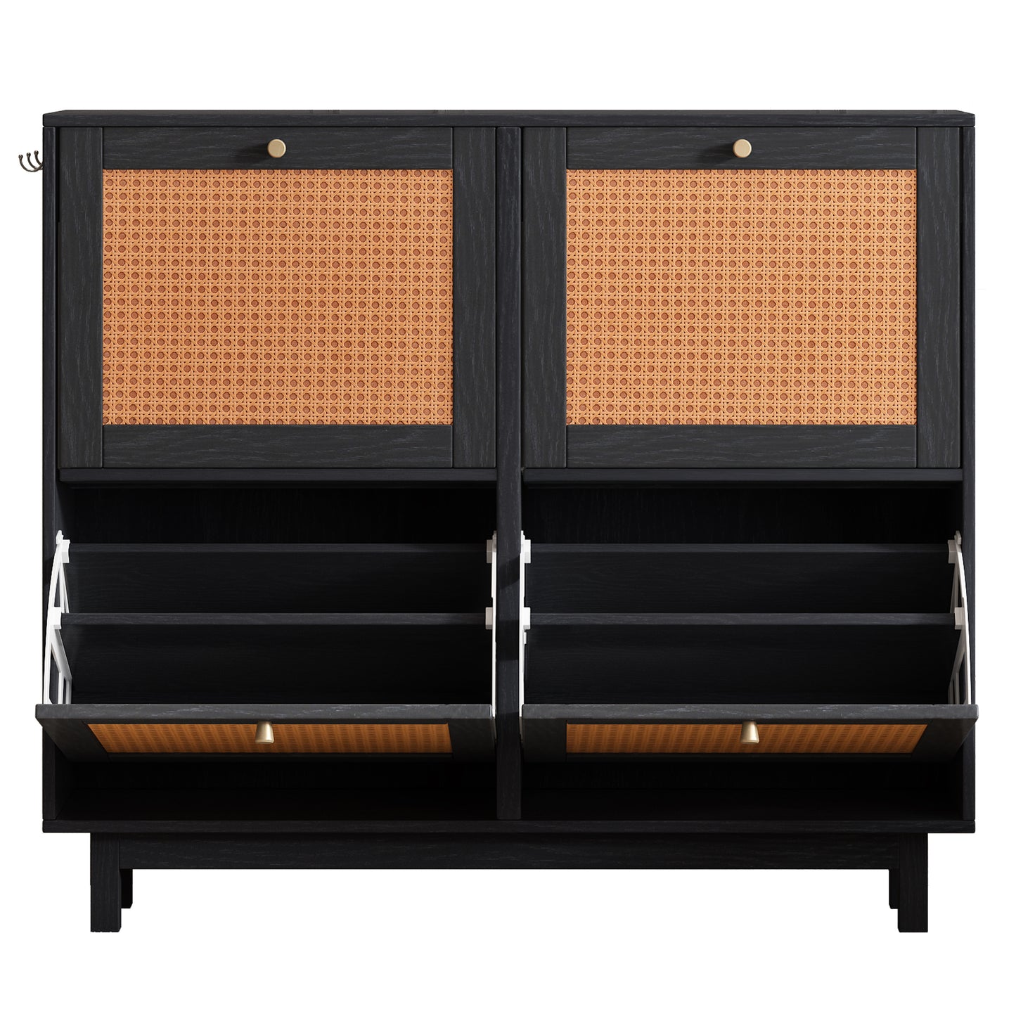 Rattan Boho Style Shoe Cabinet - Black