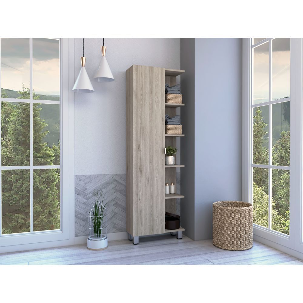 Portland 5-Shelf Linen Cabinet - Light Grey
