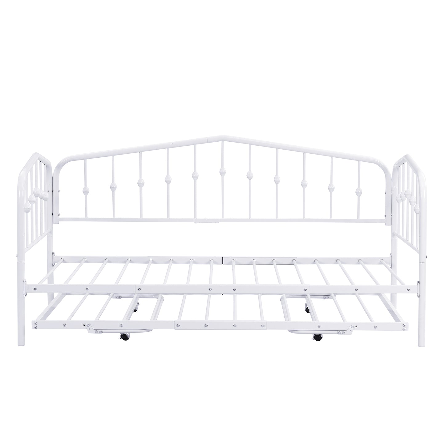 Zee Twin Size Metal Daybed with Twin Size Adjustable Trundle - White