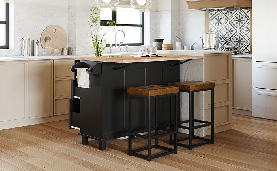 TOPMAX Kitchen Island Set with 2 Seatings - Black