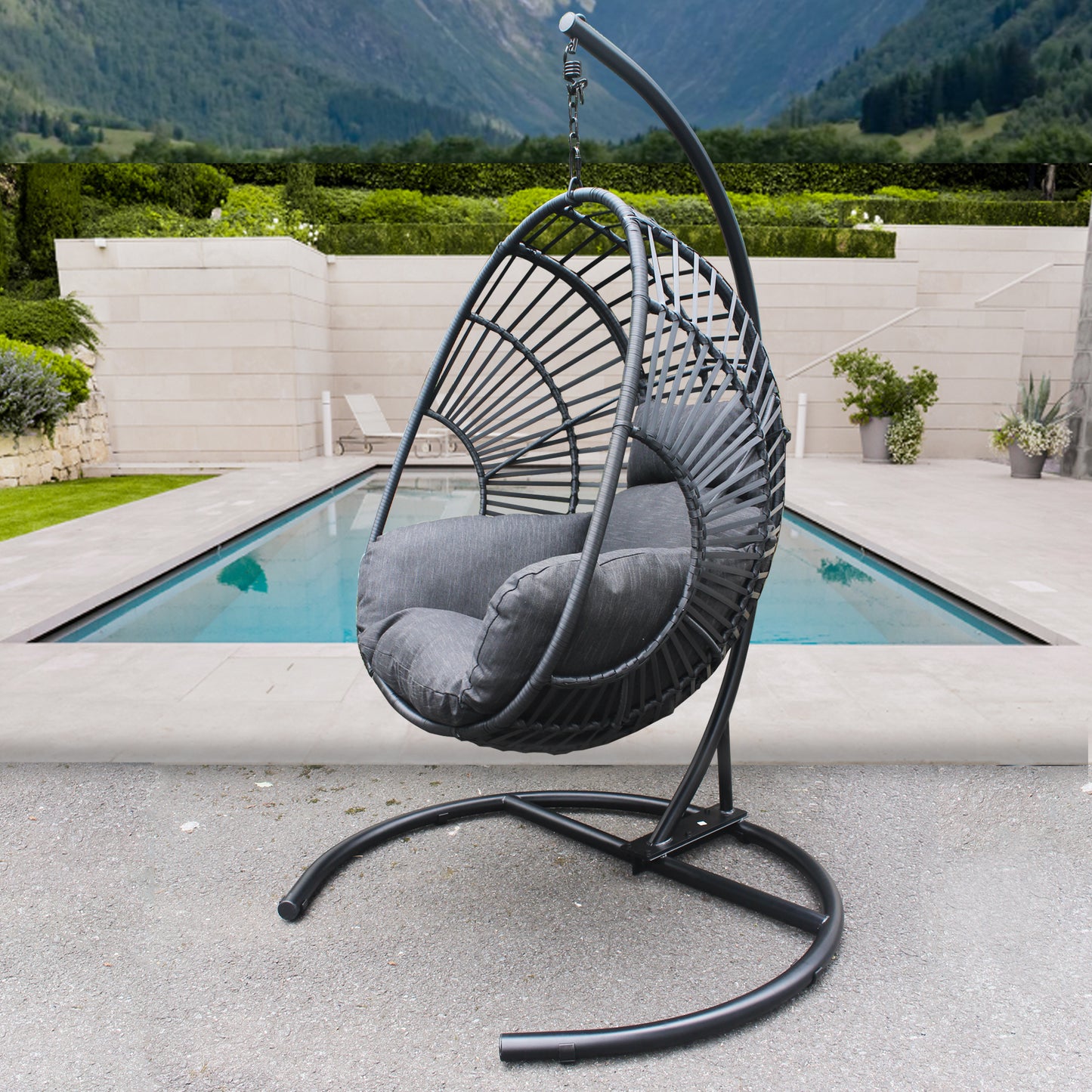 Beebe Wicker Swing Chair With Stand - Black