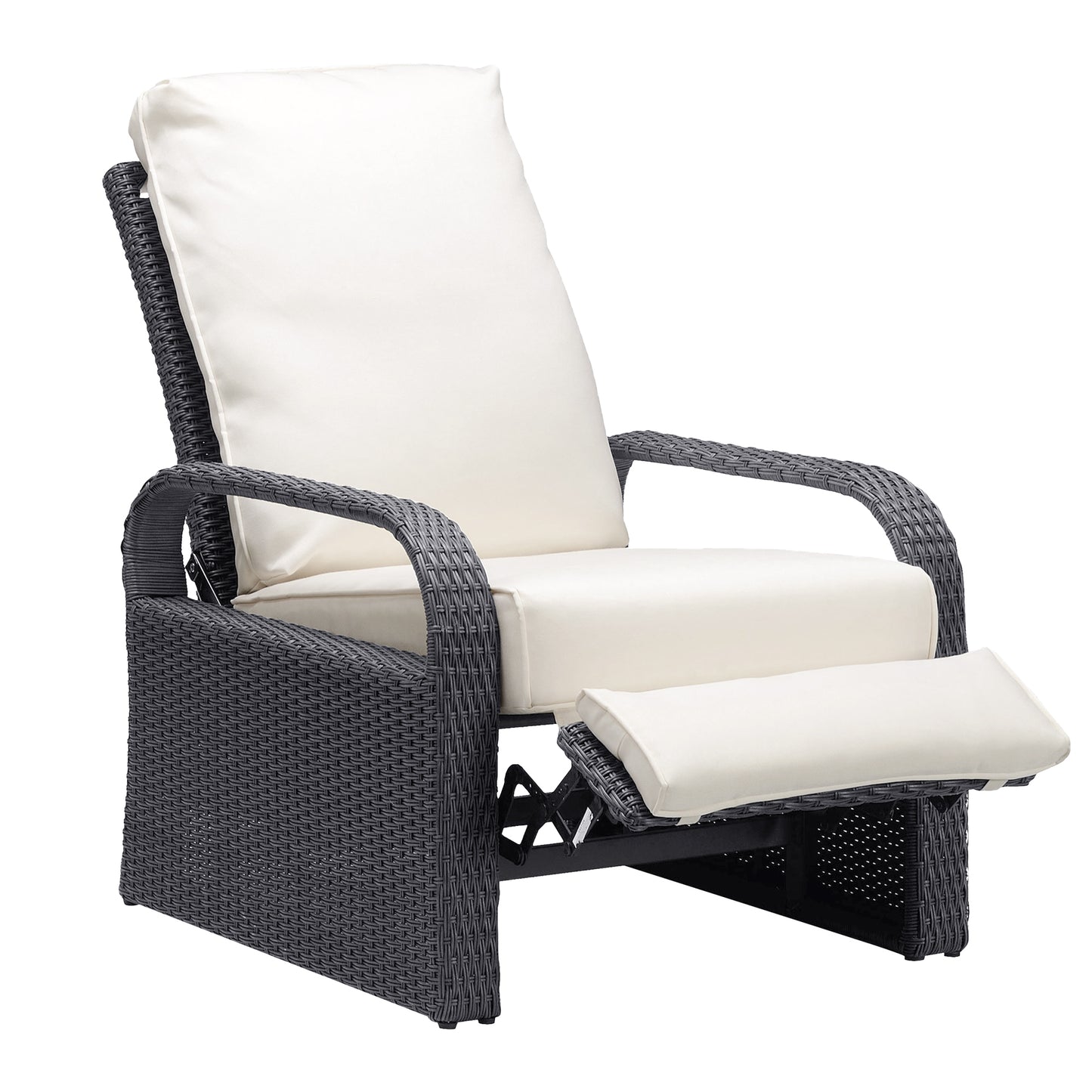 Parson Outdoor Adjustable Wicker Lounge Recliner Chair - Gray Wicker + Beige Cushion