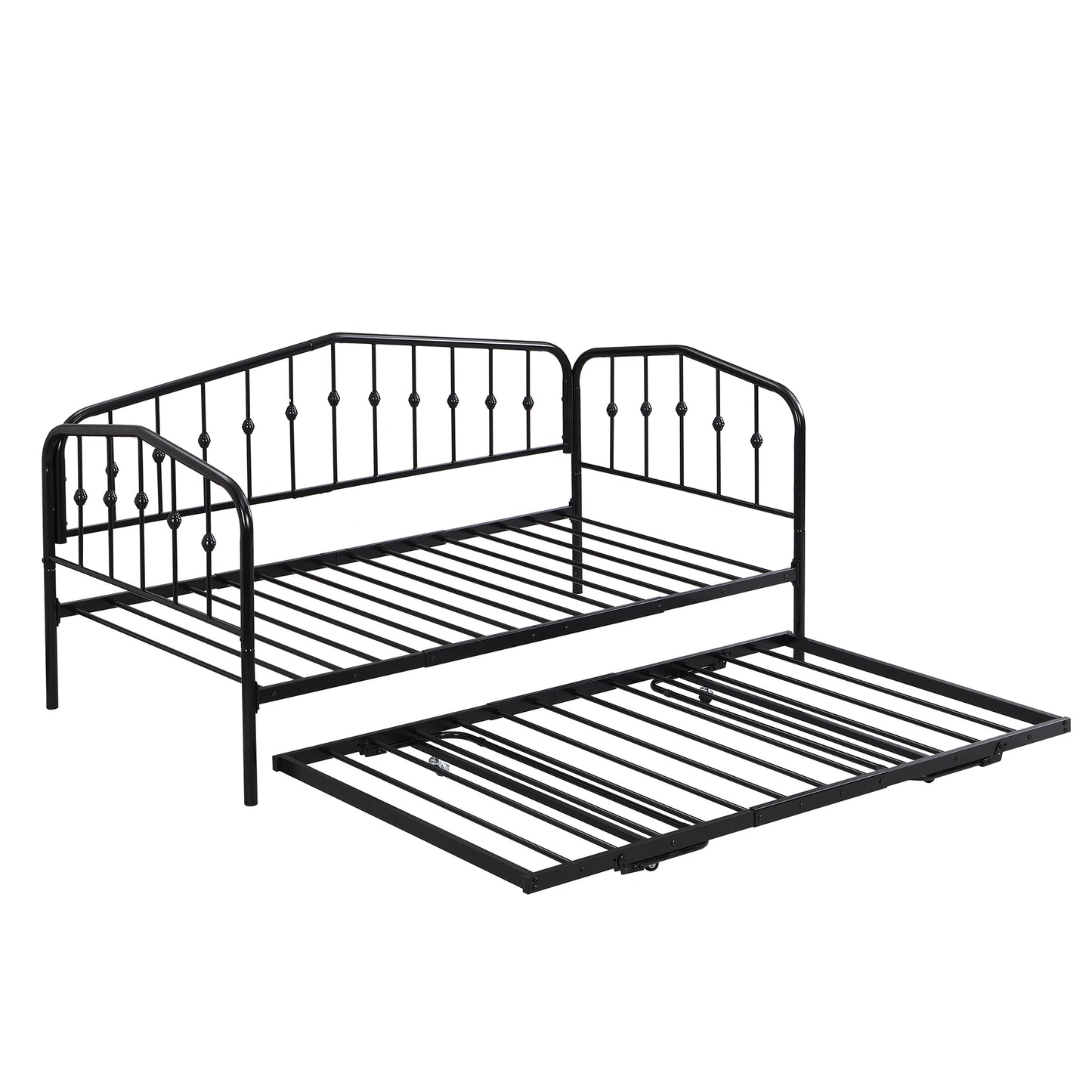 Zee Twin Size Metal Daybed with Twin Size Adjustable Trundle - Black