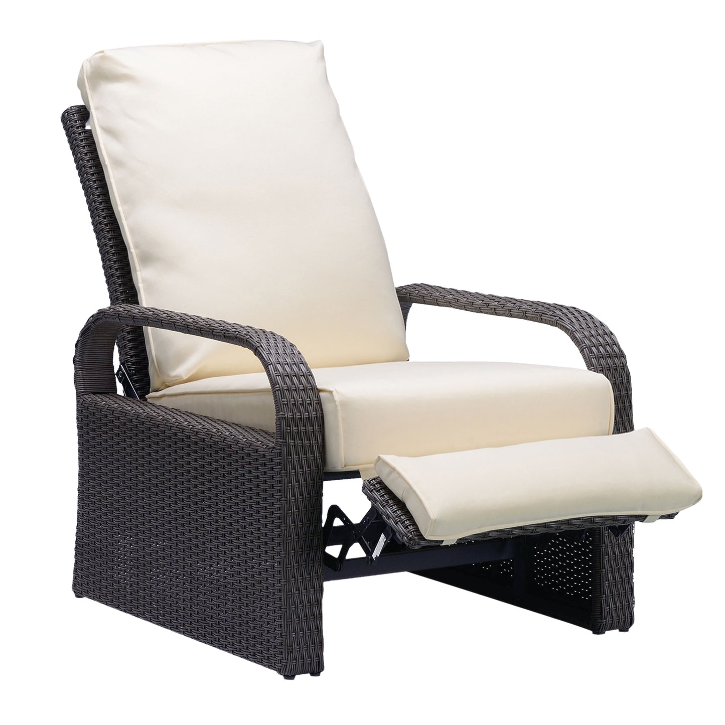 Parson Outdoor Adjustable Wicker Lounge Recliner Chair - Gray Wicker + Beige Cushion