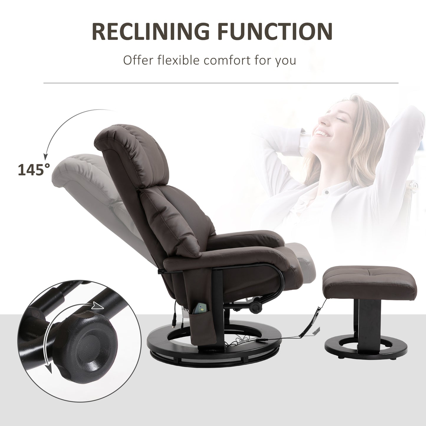 Harvey 360° Swivel Massage Recliner Chair with Ottoman - Brown