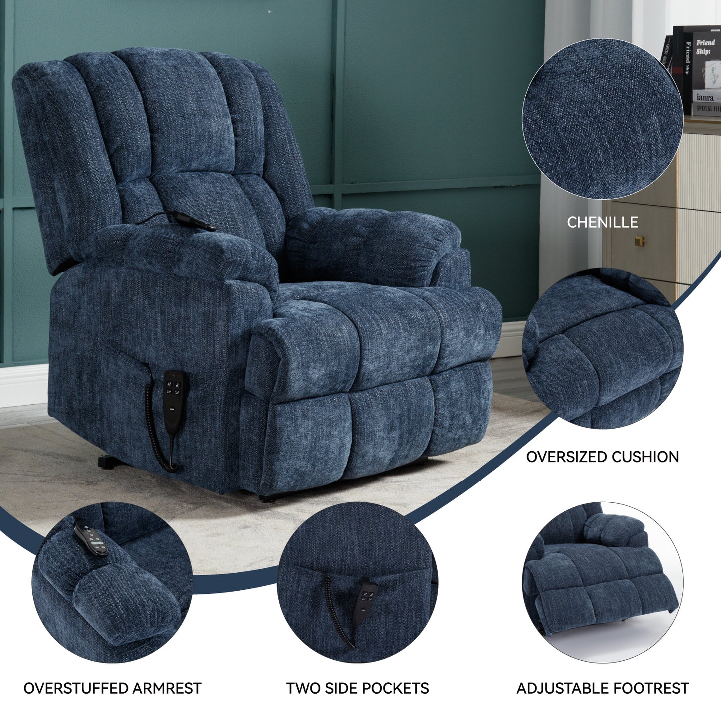 Nia Dual Motor Power Recliners Heat Massage - Blue