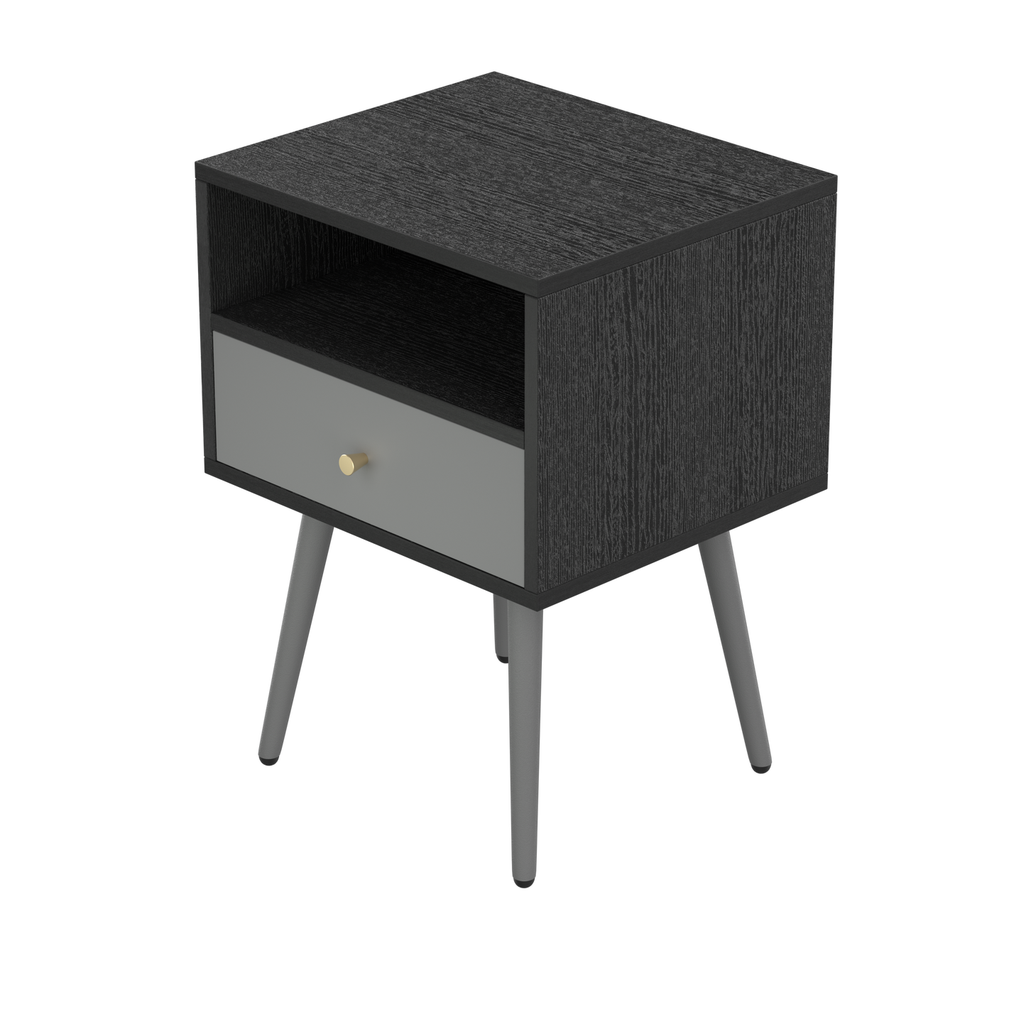 Chic Modern Nightstand with 1 Storage Drawer - (Set of 2) - Dark Gray