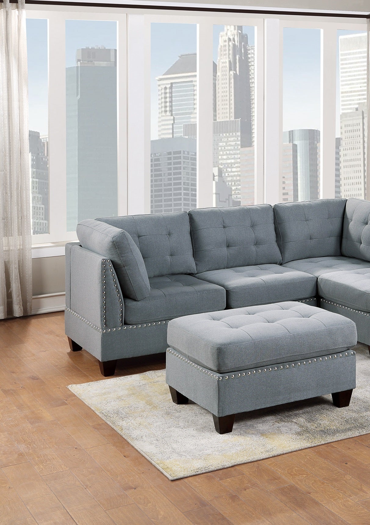 Eleni Modular Sectional 6pc Set 2x Corner Wedge 2x Armless Chairs and 2x Ottomans - Gray