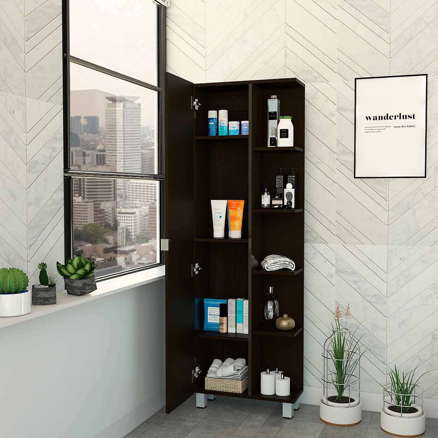 Portland 5-Shelf Tall Cabinet - Black