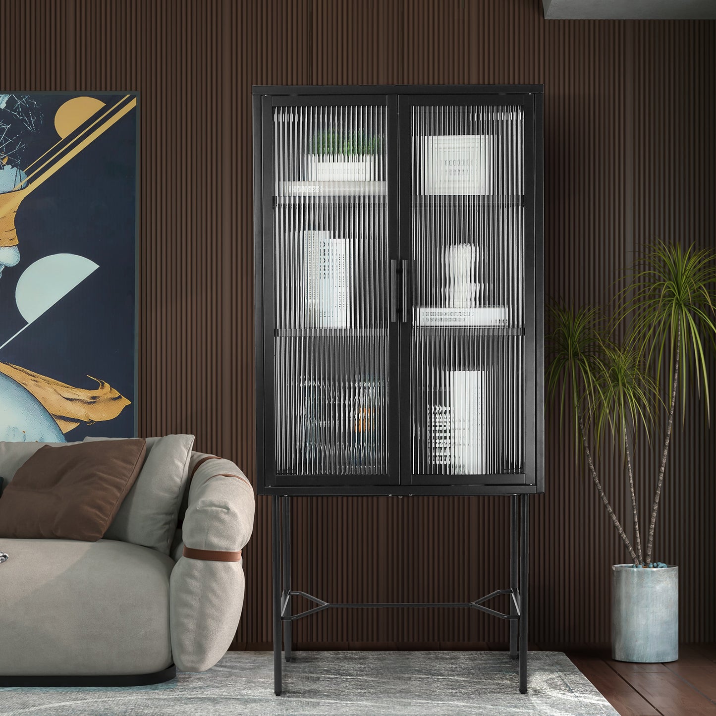 Renoe Tampered Glass Doors Cabinet - Black