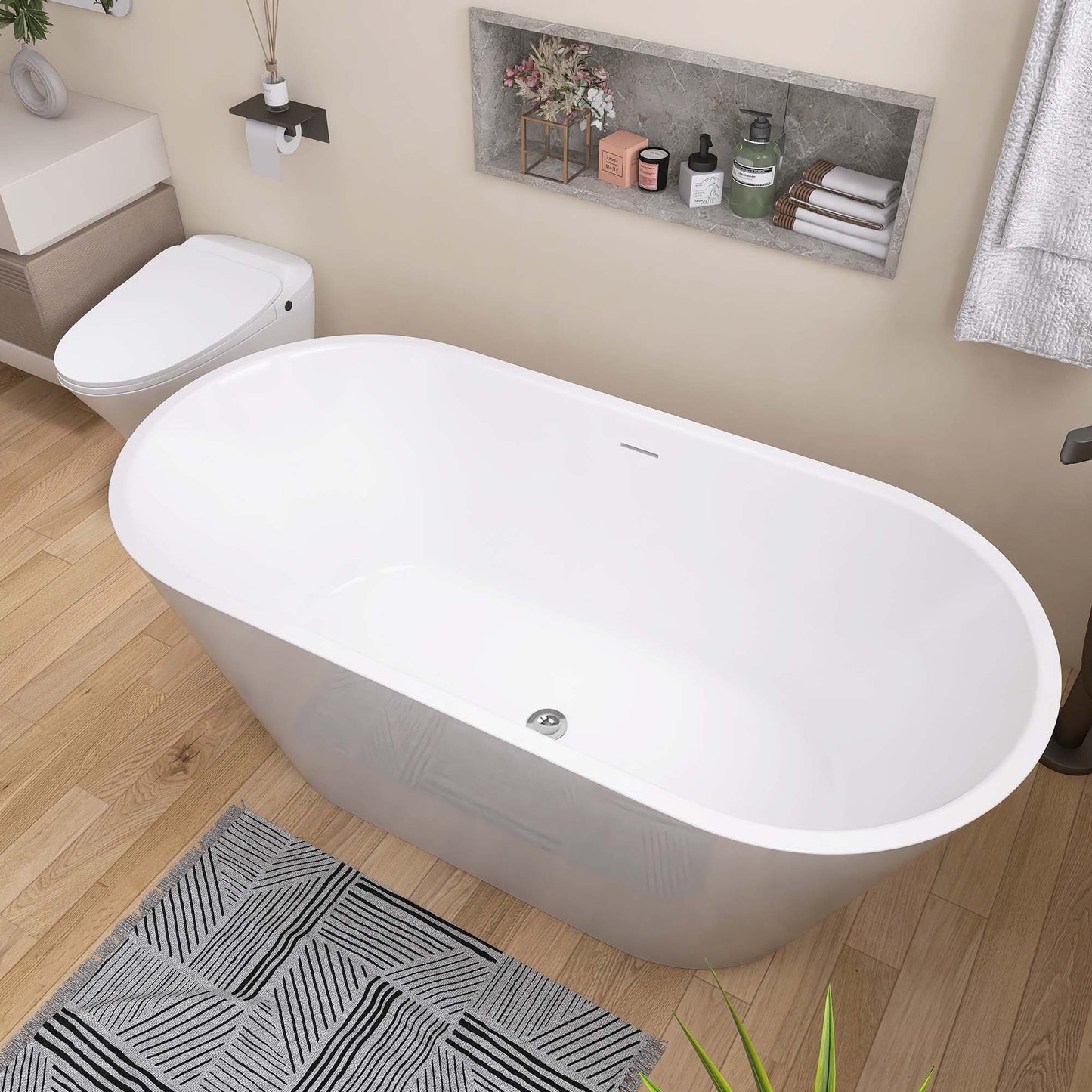 Elo 67" Acrylic Freestanding Soaking Bathtub - Gloss White