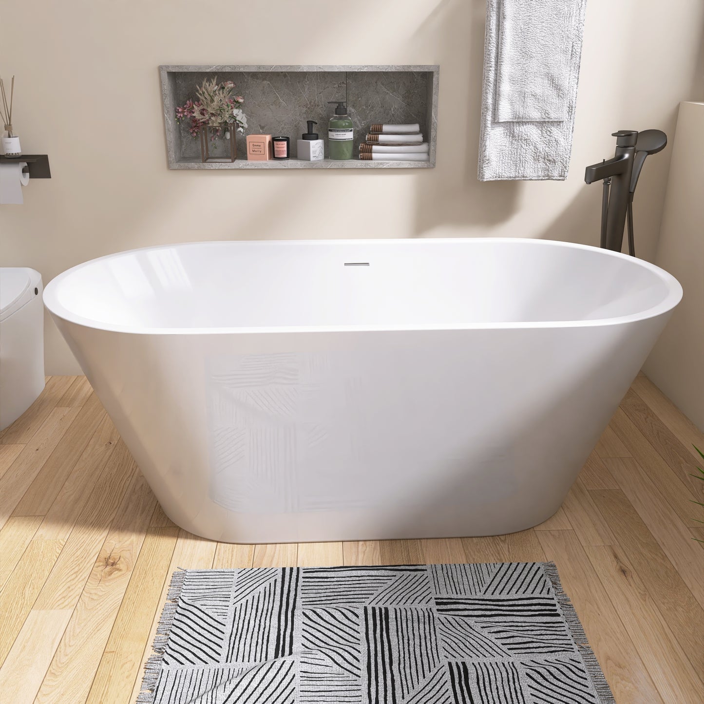 Elo 67" Acrylic Freestanding Soaking Bathtub - Gloss White