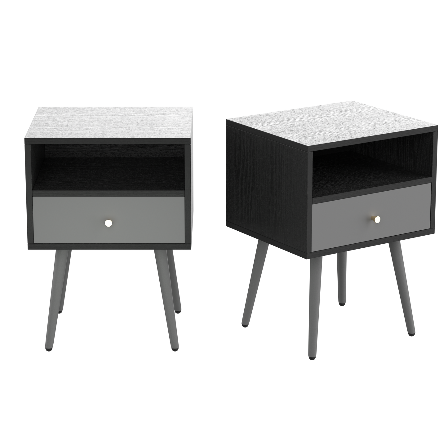 Chic Modern Nightstand with 1 Storage Drawer - (Set of 2) - Dark Gray