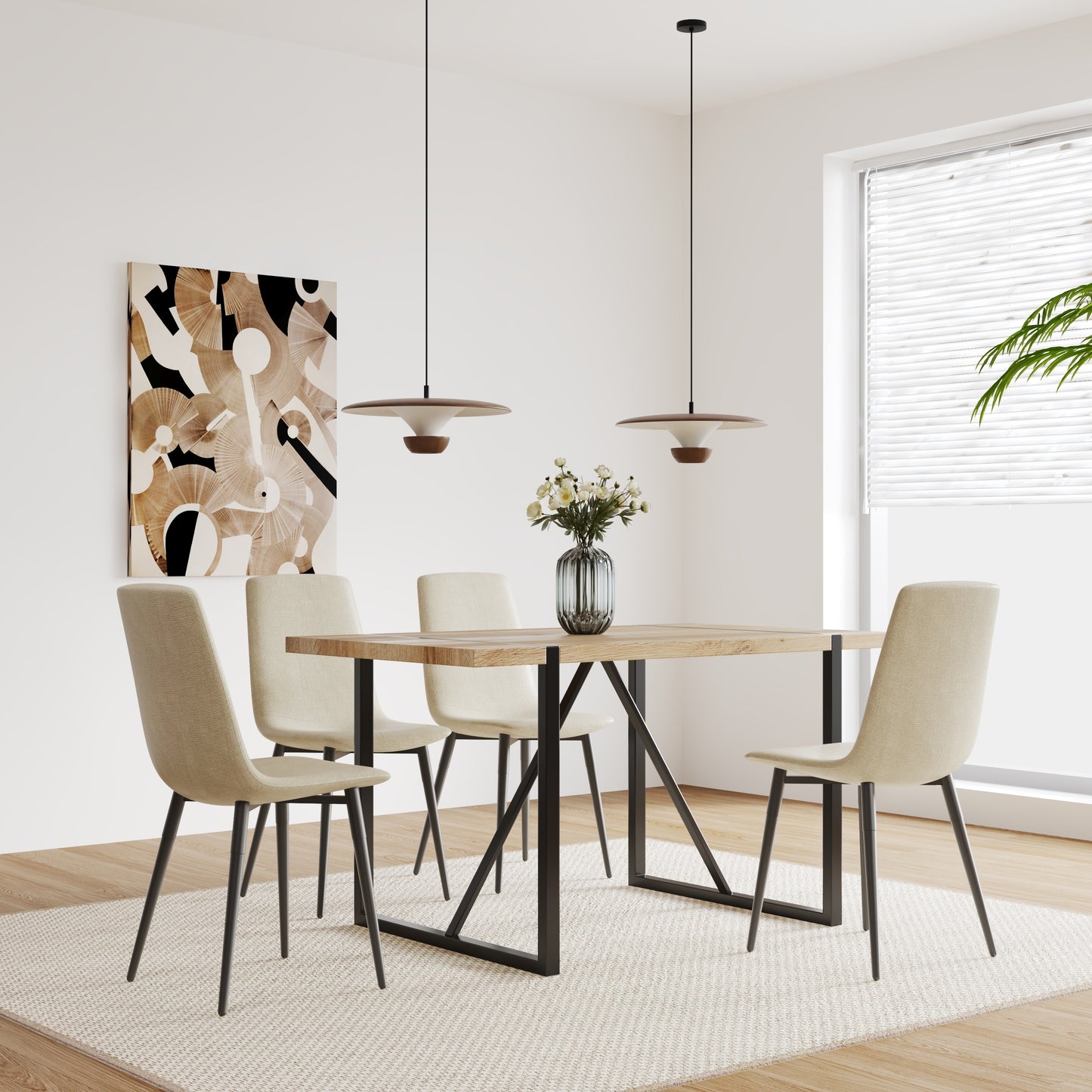 Ona Suedette Dining Chairs with Black Metal Leg (Set of 2) - Beige
