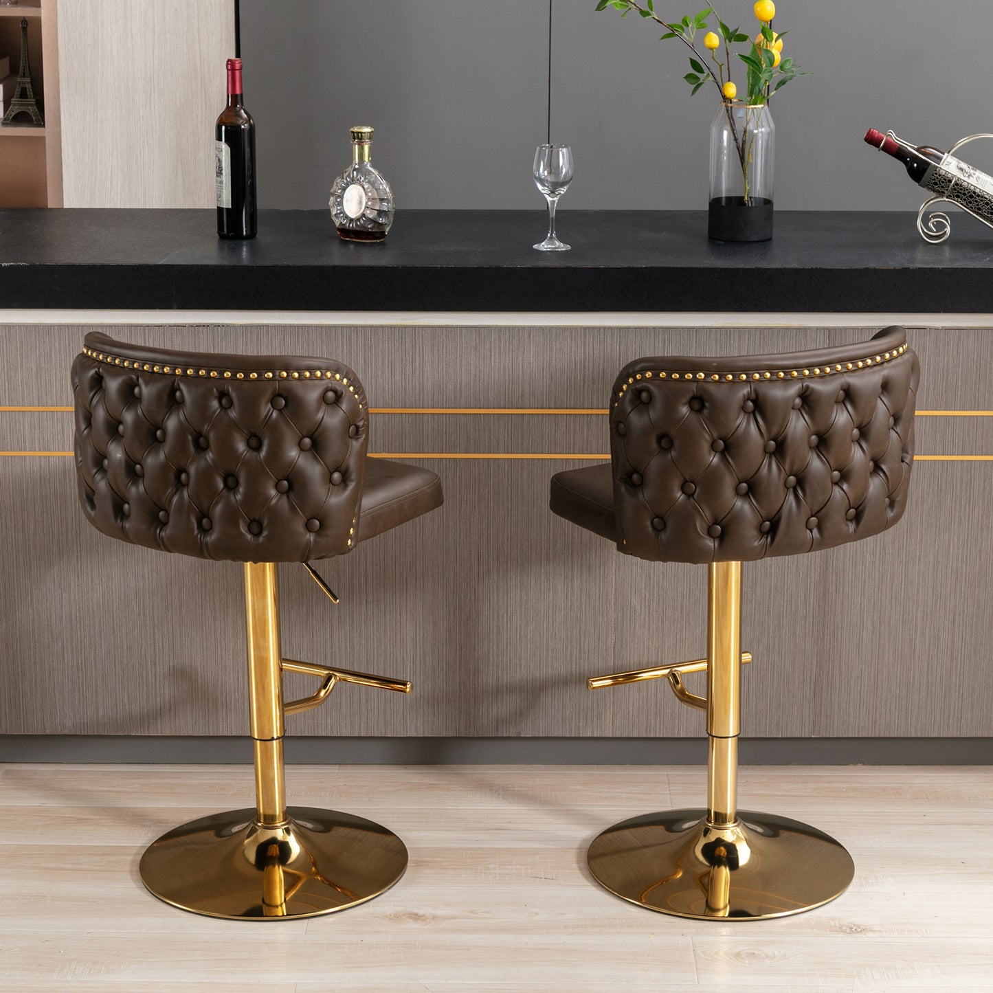 Tufted Swivel Barstools - Brlown Set of 2