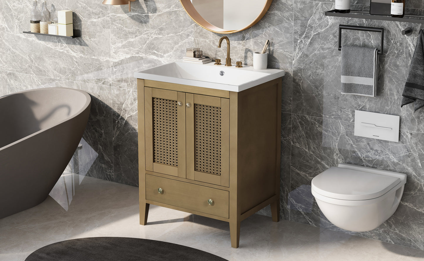 Rattan 24" Bathroom Vanity with Ceramic Basin