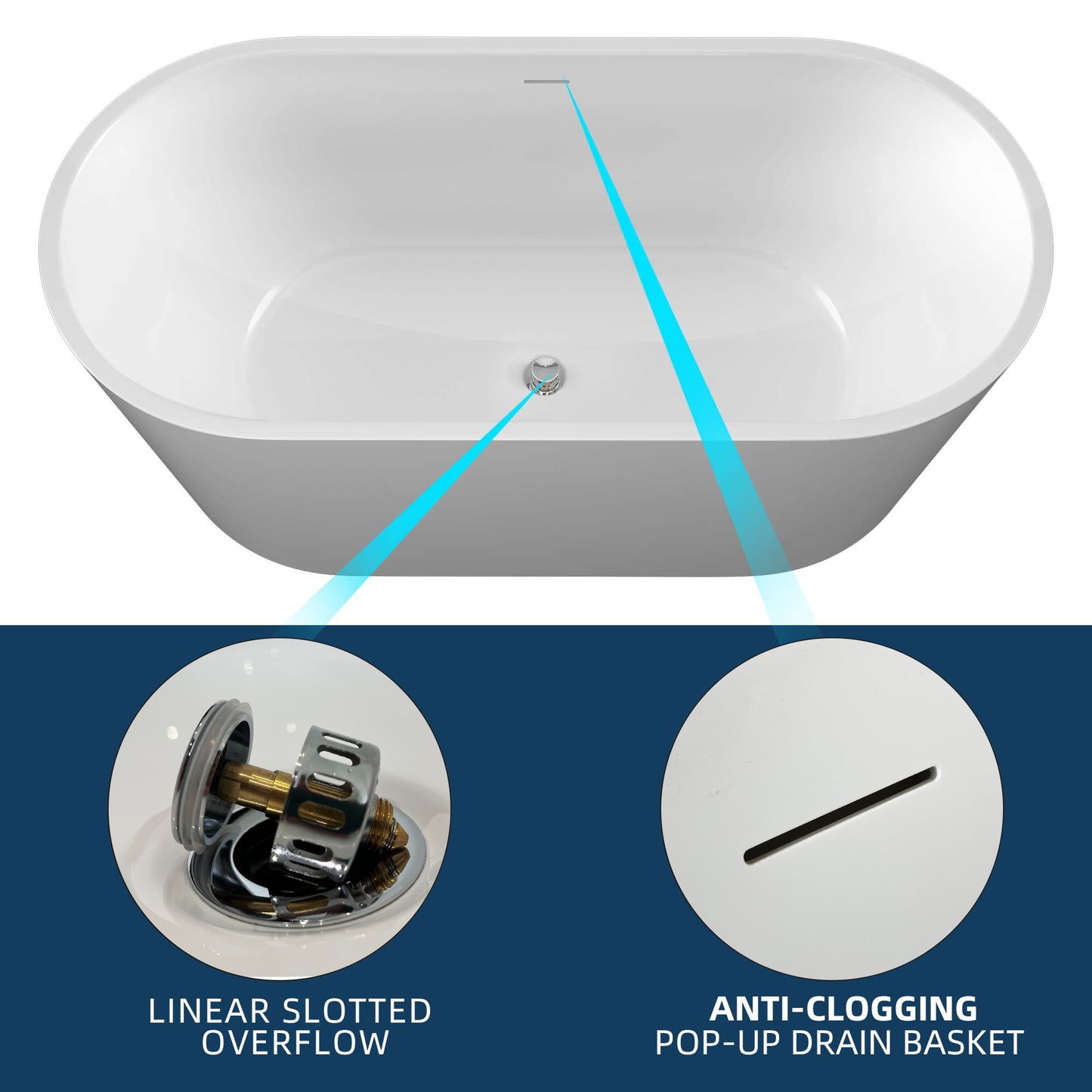 Elo 67" Acrylic Freestanding Soaking Bathtub - Gloss White