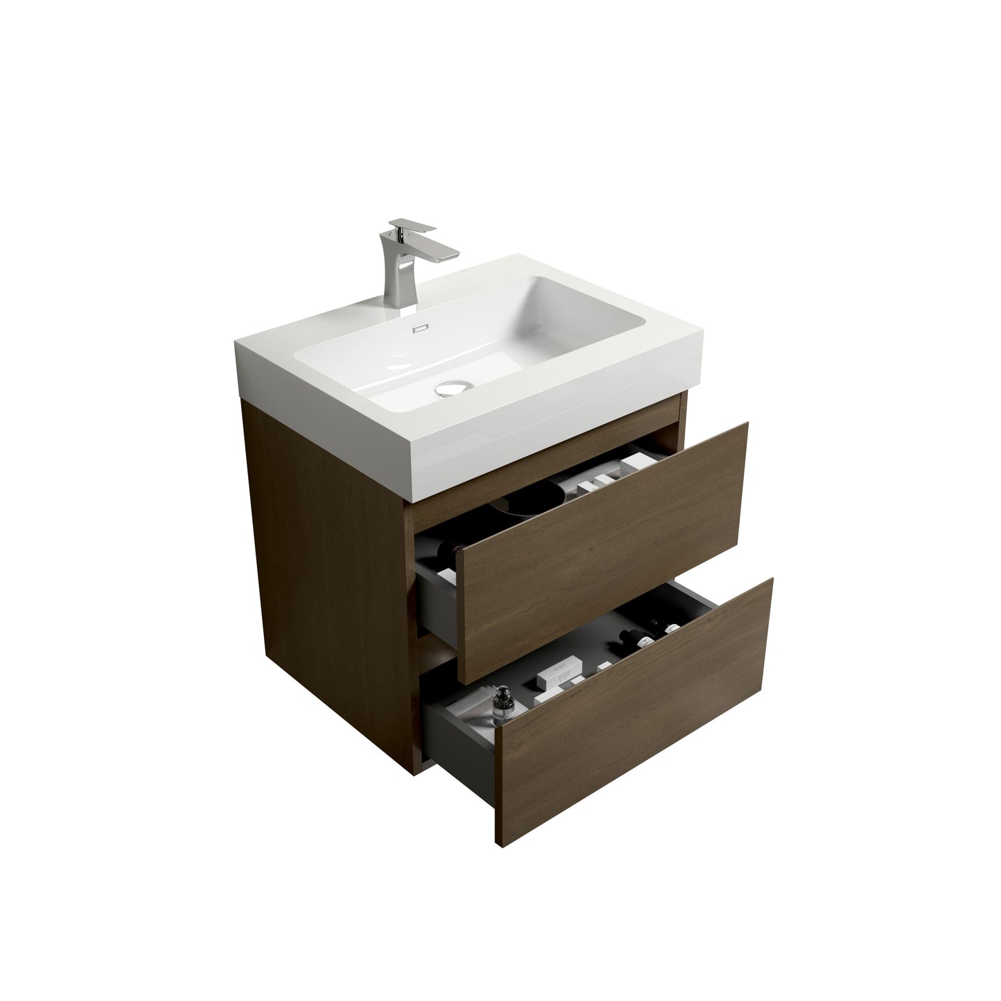 Bathroom Floating Vanity with Sink - Dark Oak