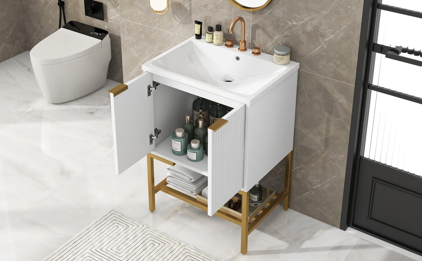 Gold Frame Bathroom Vanity - White