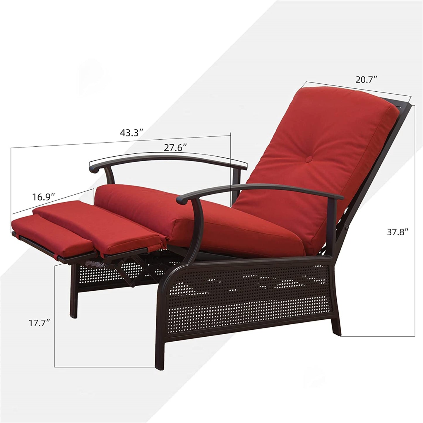 Fio Patio Metal Frame Recliner Chair with Cushions - Red