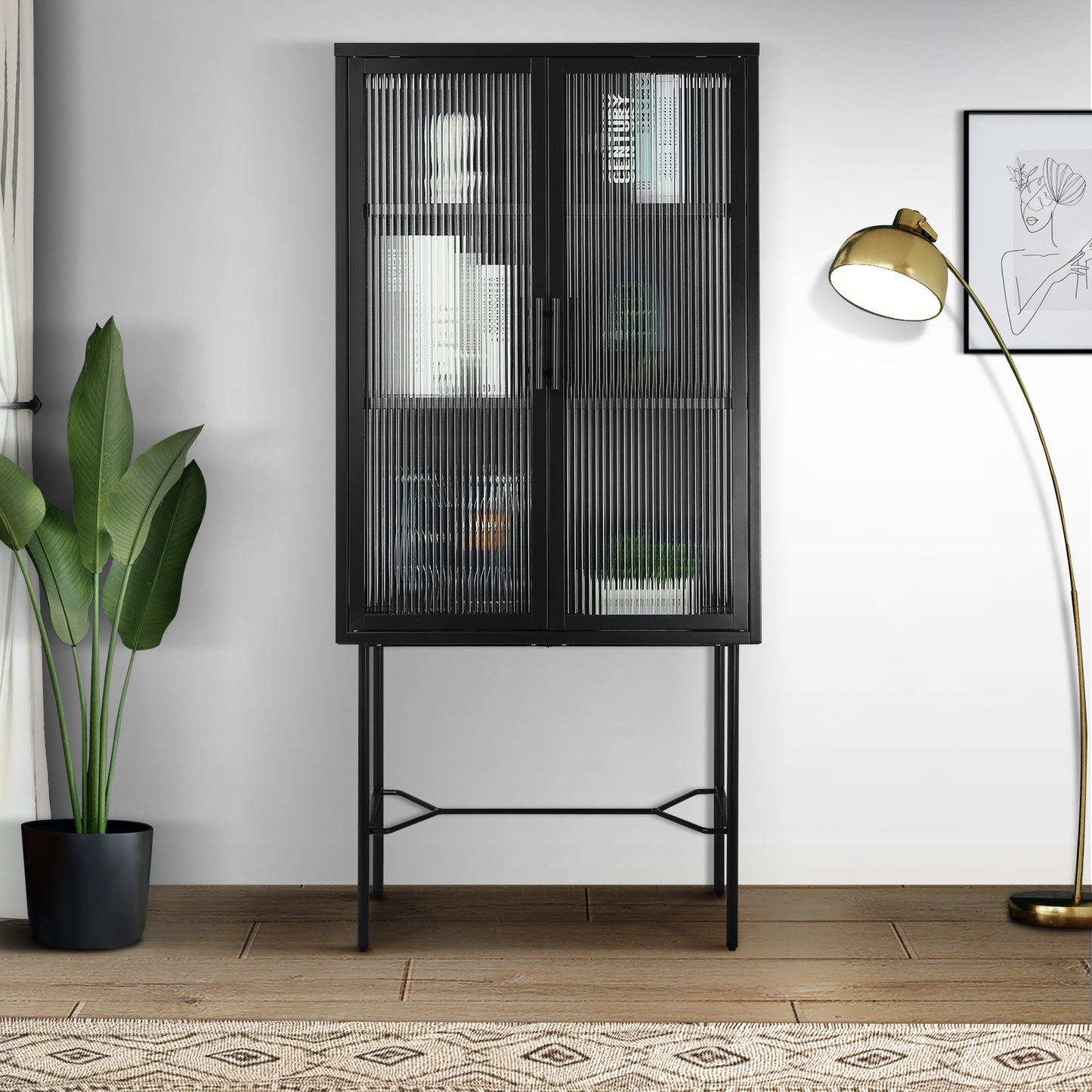 Renoe Tampered Glass Doors Cabinet - Black
