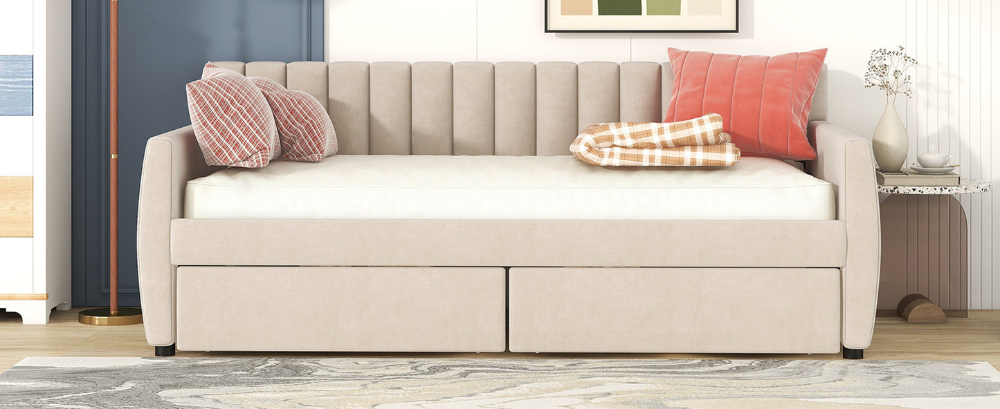 Xena Twin Size Upholstered Daybed with Drawers - Beige