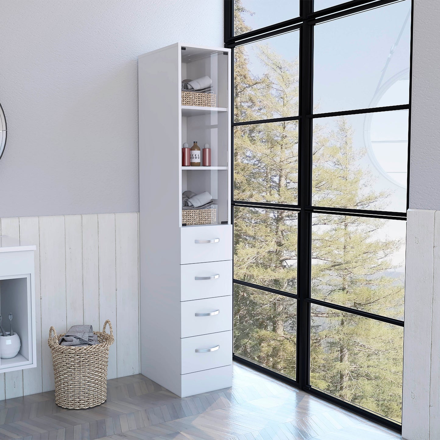 Haniger 3-Drawer 3-Shelf Linen Cabinet - White