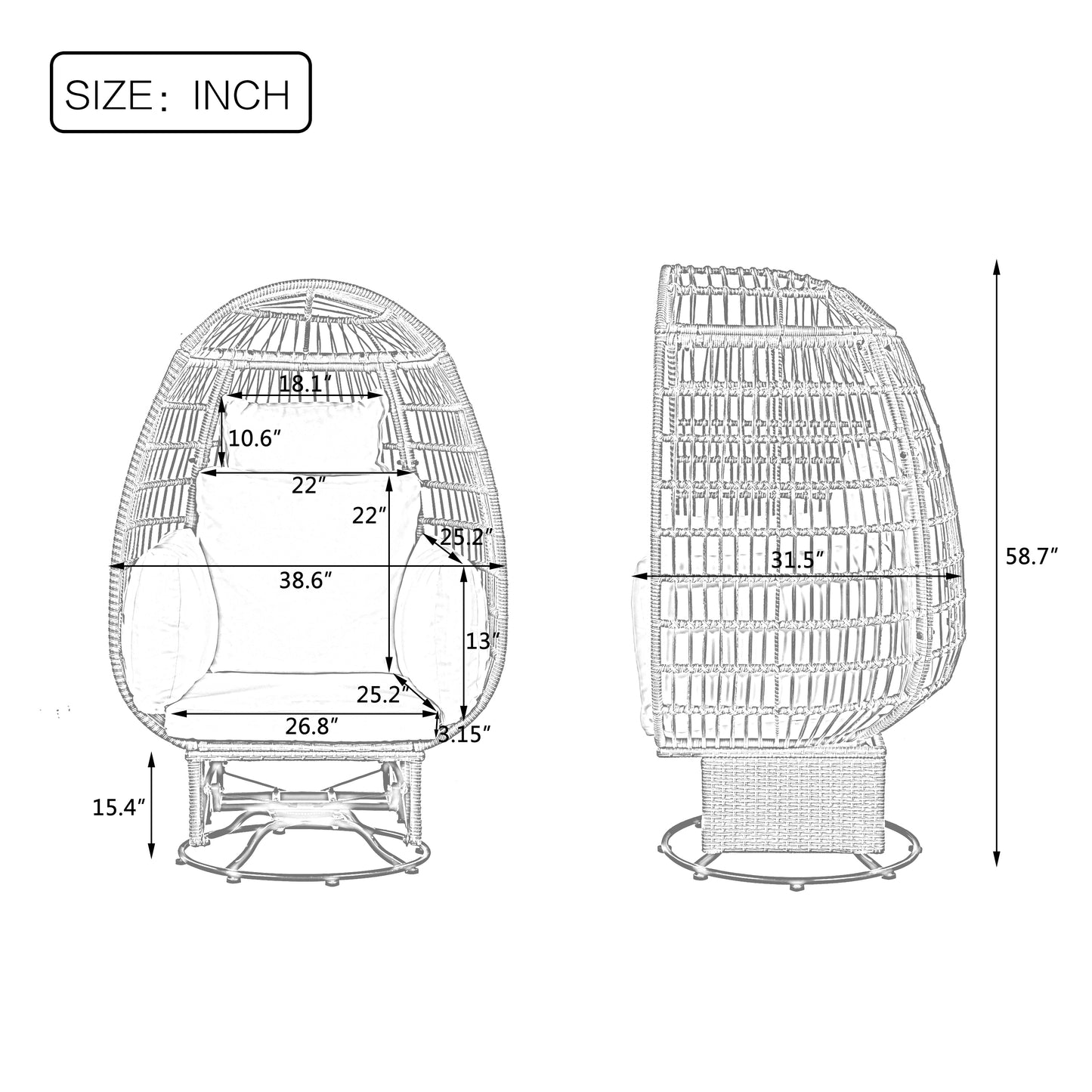 Bell Outdoor Swivel Chair with Cushion (Gray Wicker + Beige Cushion)