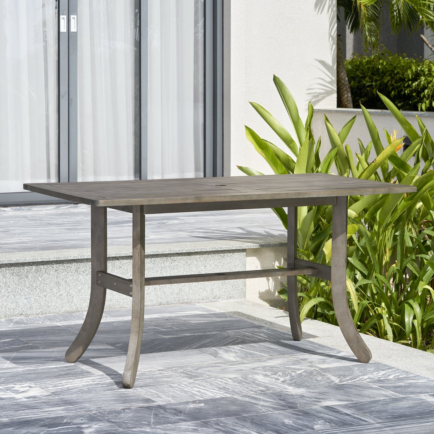 Aloe Farmhouse Wood Patio Dining Table - Gray Wash