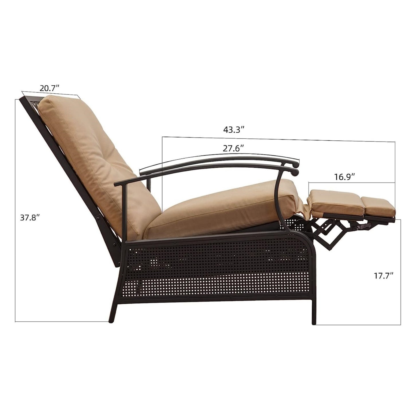 Fio Patio Metal Frame Recliner Chair with Cushions - Khaki