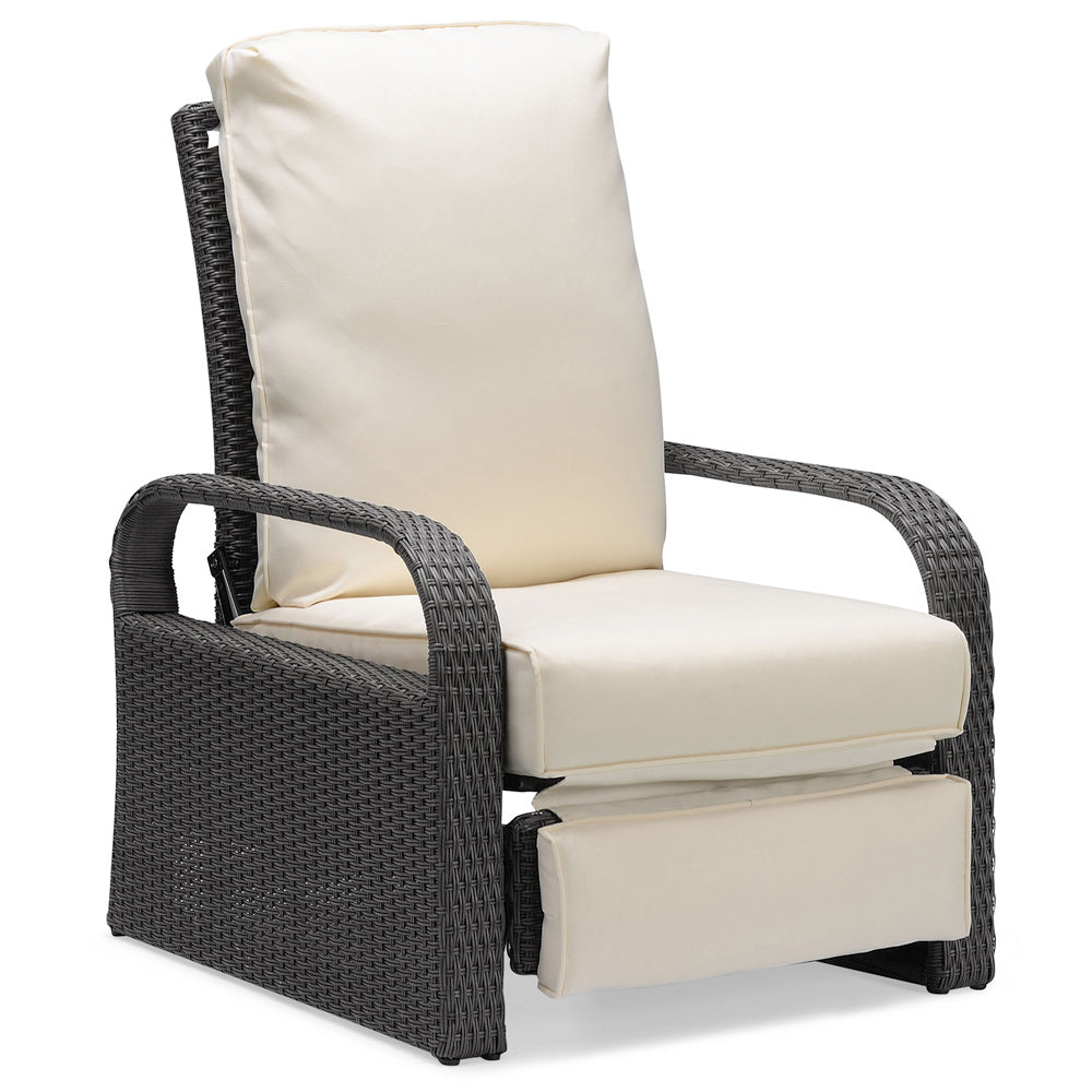 Parson Outdoor Adjustable Wicker Lounge Recliner Chair - Gray Wicker + Beige Cushion