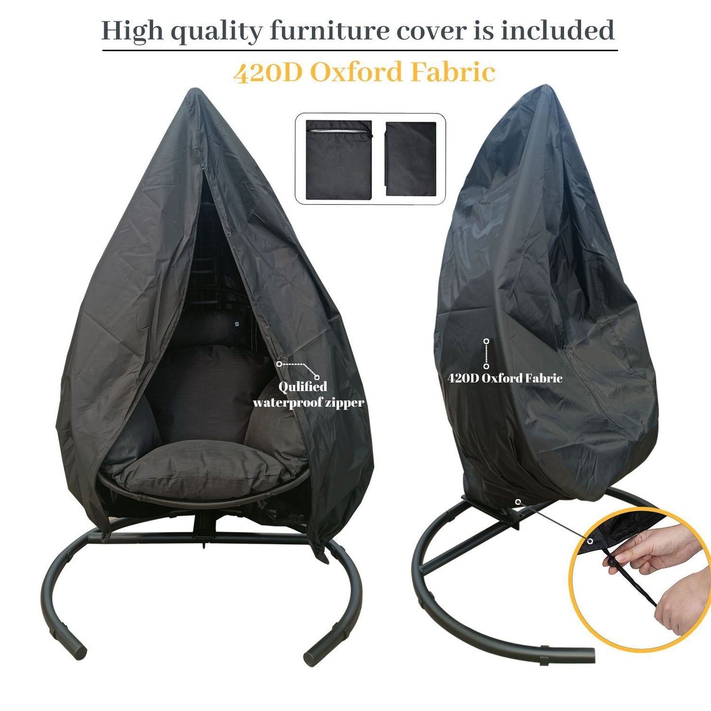 Beebe Wicker Swing Chair With Stand - Black