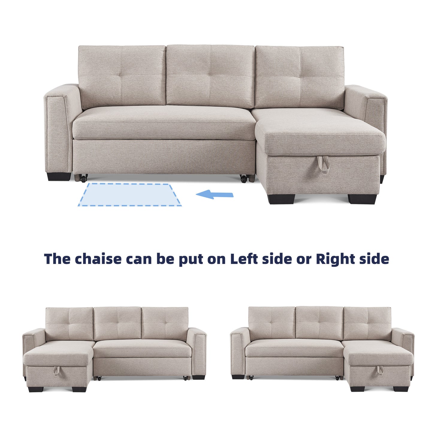 Panora L-Shape Pull-Out Sleeper Sectional Sofa - Beige