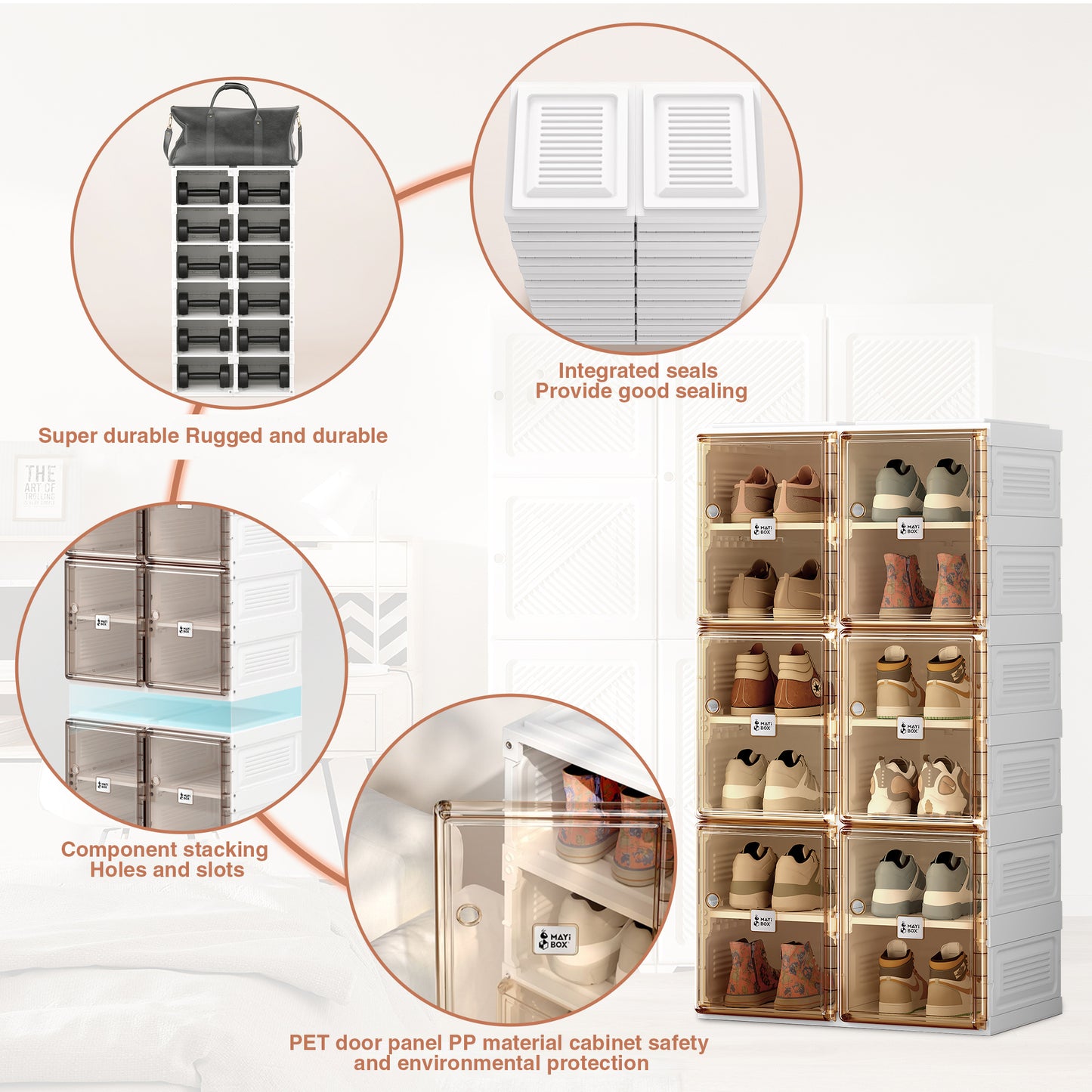 NUS Portable Shoe cabinet - Brown+White
