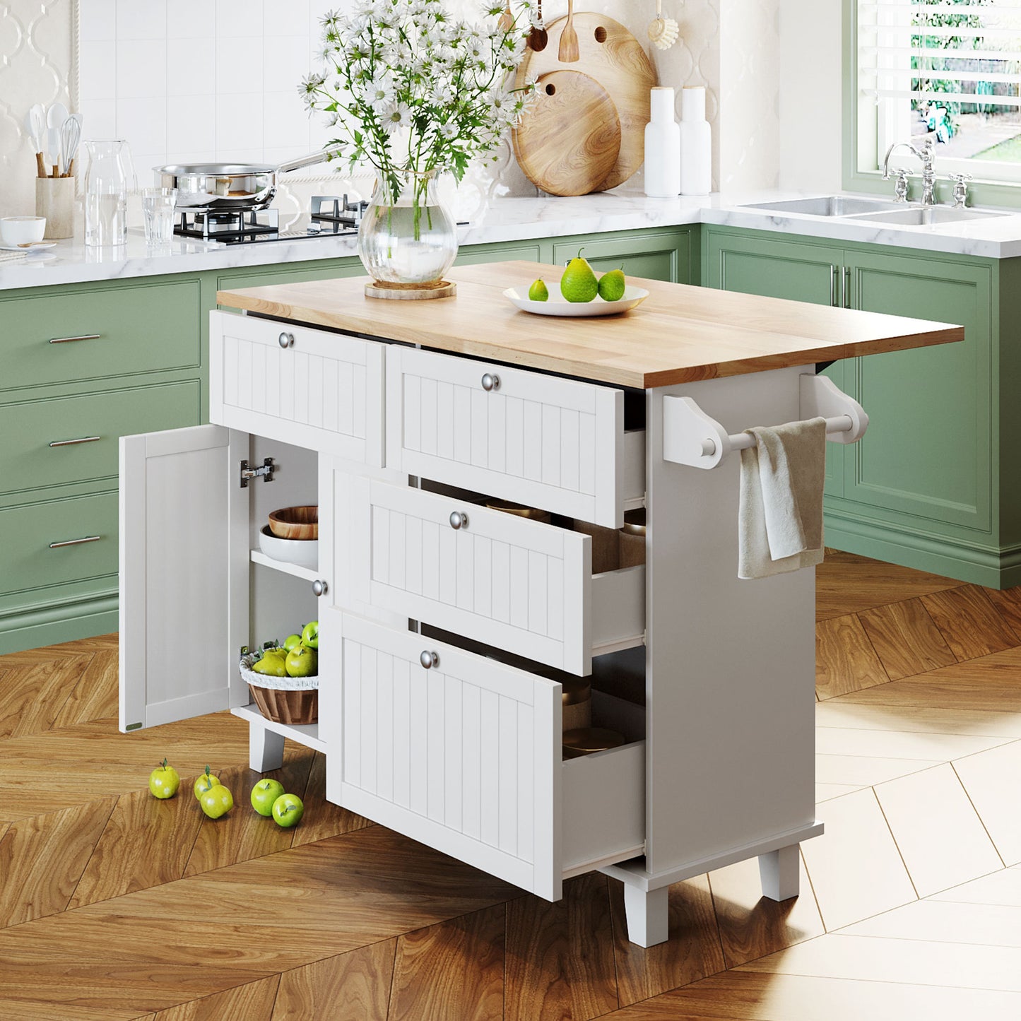 TOPMAX Kitchen Island Set with 2 Seatings - White