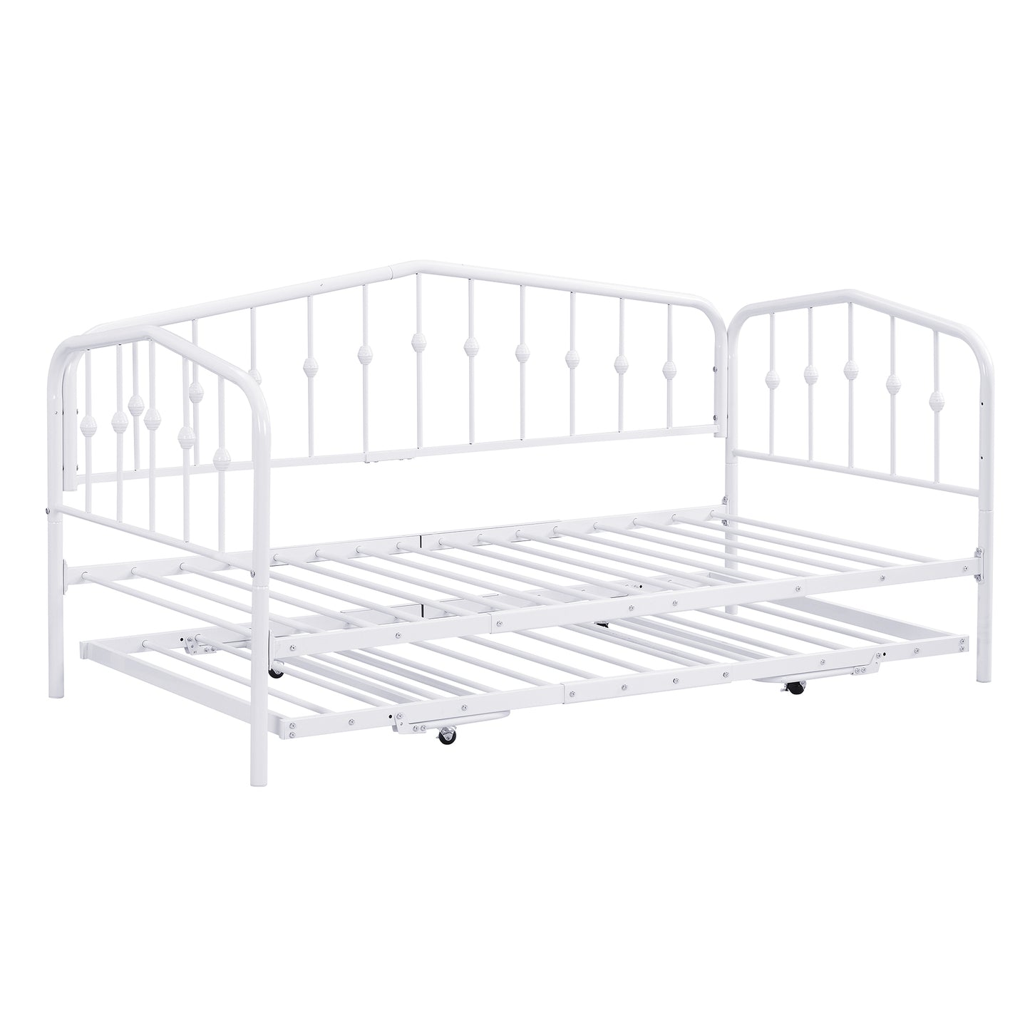 Zee Twin Size Metal Daybed with Twin Size Adjustable Trundle - White