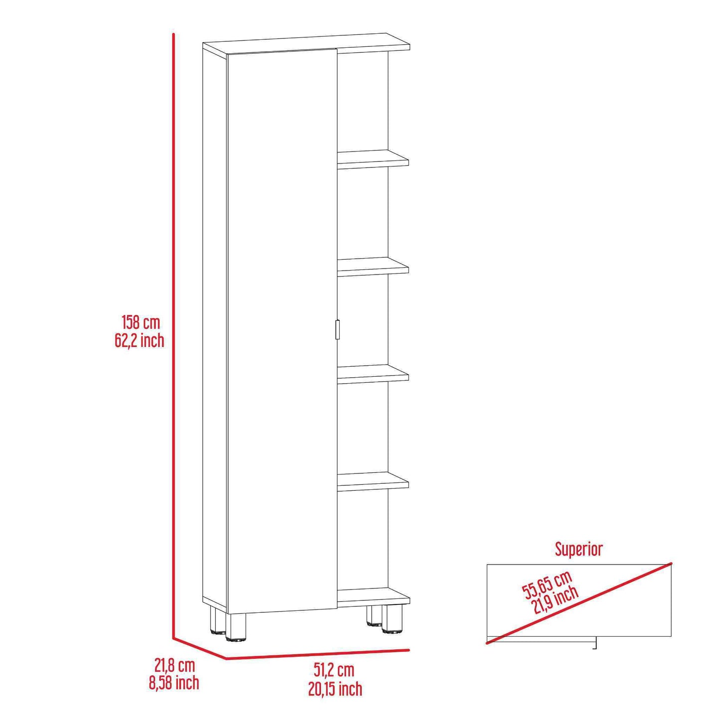 Portland 5-Shelf Tall Cabinet - Black