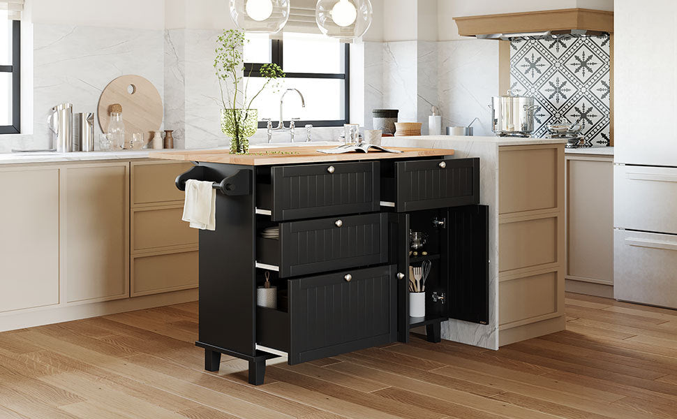 TOPMAX Kitchen Island Set with 2 Seatings - Black