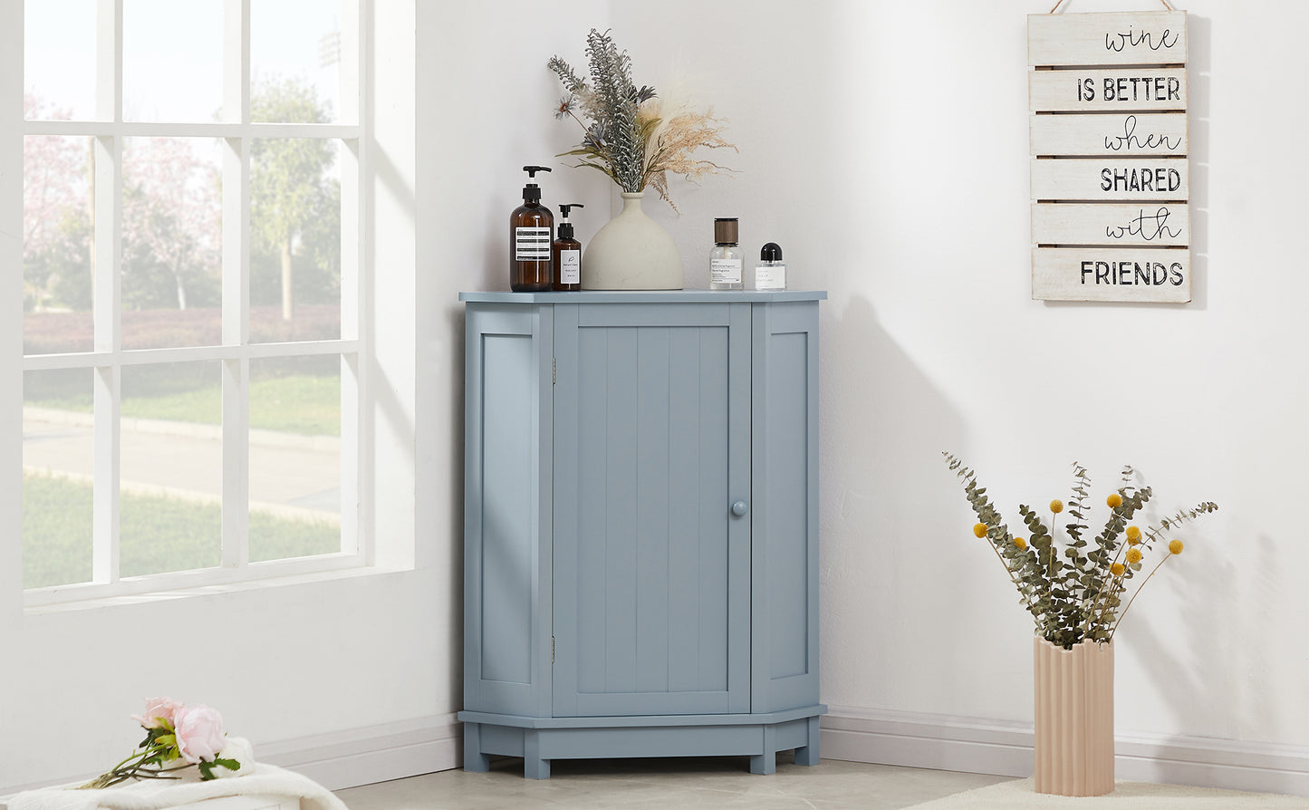 Modern Triangle Corner Cabinet - Blue
