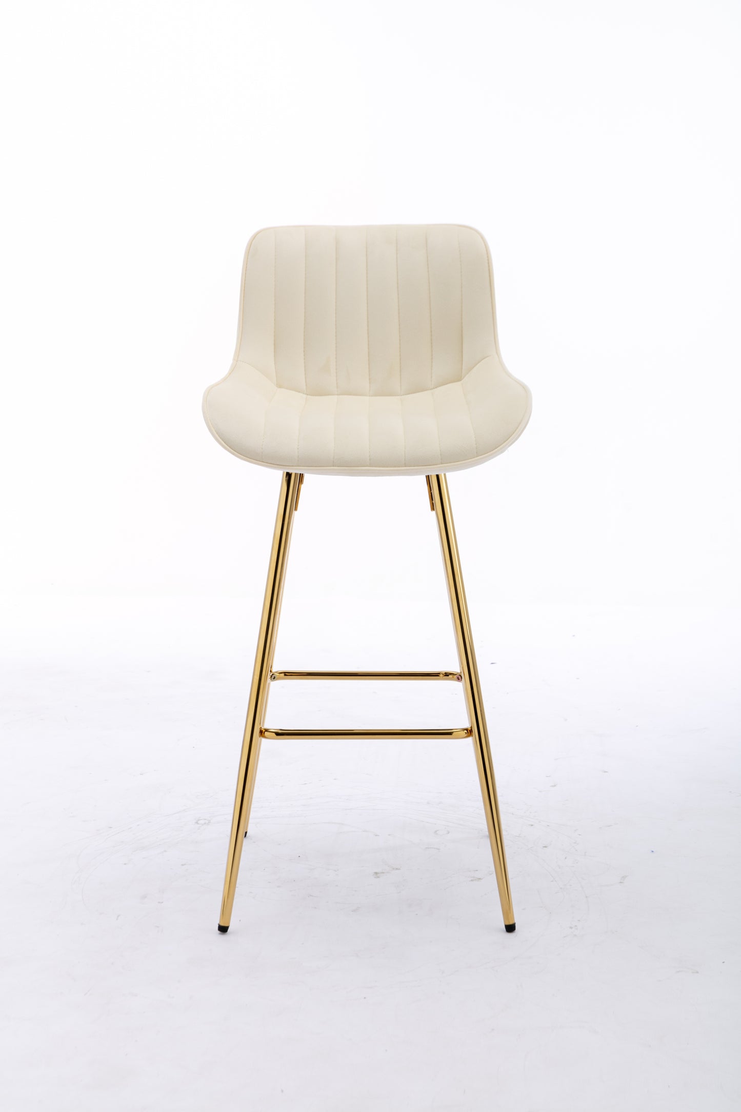 30 Inch Vista Bar Stools with Chrome Footrest Velvet Fabric Golden Leg - Cream Set of 2
