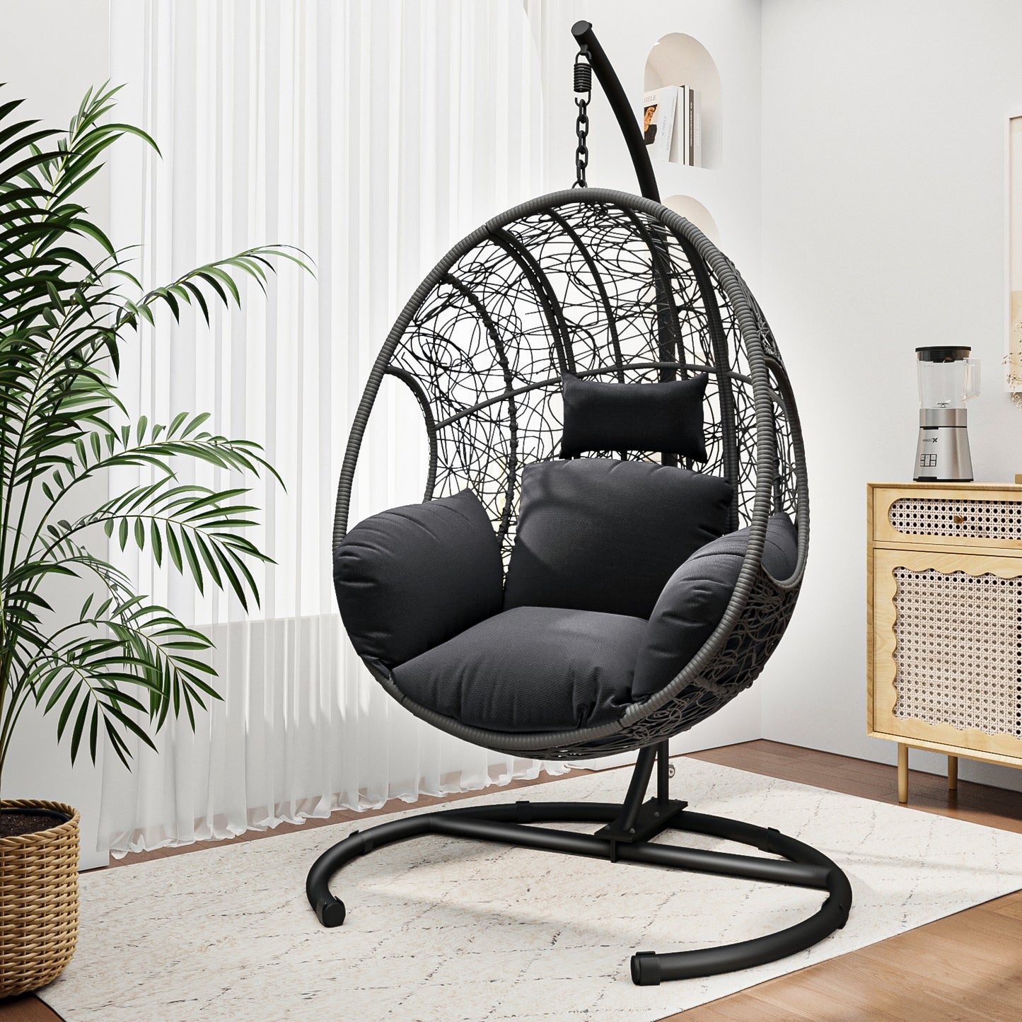 Beebe Wicker Swing Chair With Stand - Gray